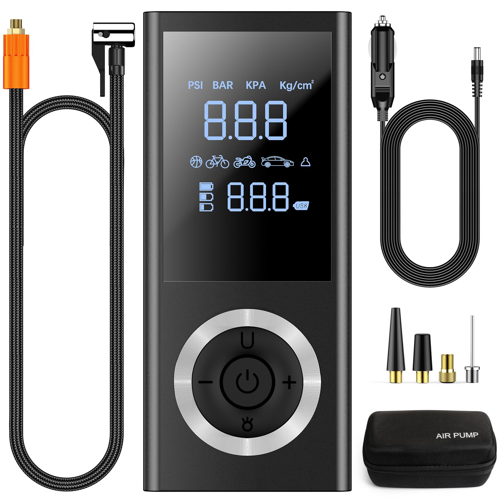 Tire Inflator Portable Air Compressor, Cordless 150 Psi Air Pump With Rechargeable Battery, Tire Pressure Gauge, 12V Car Power A