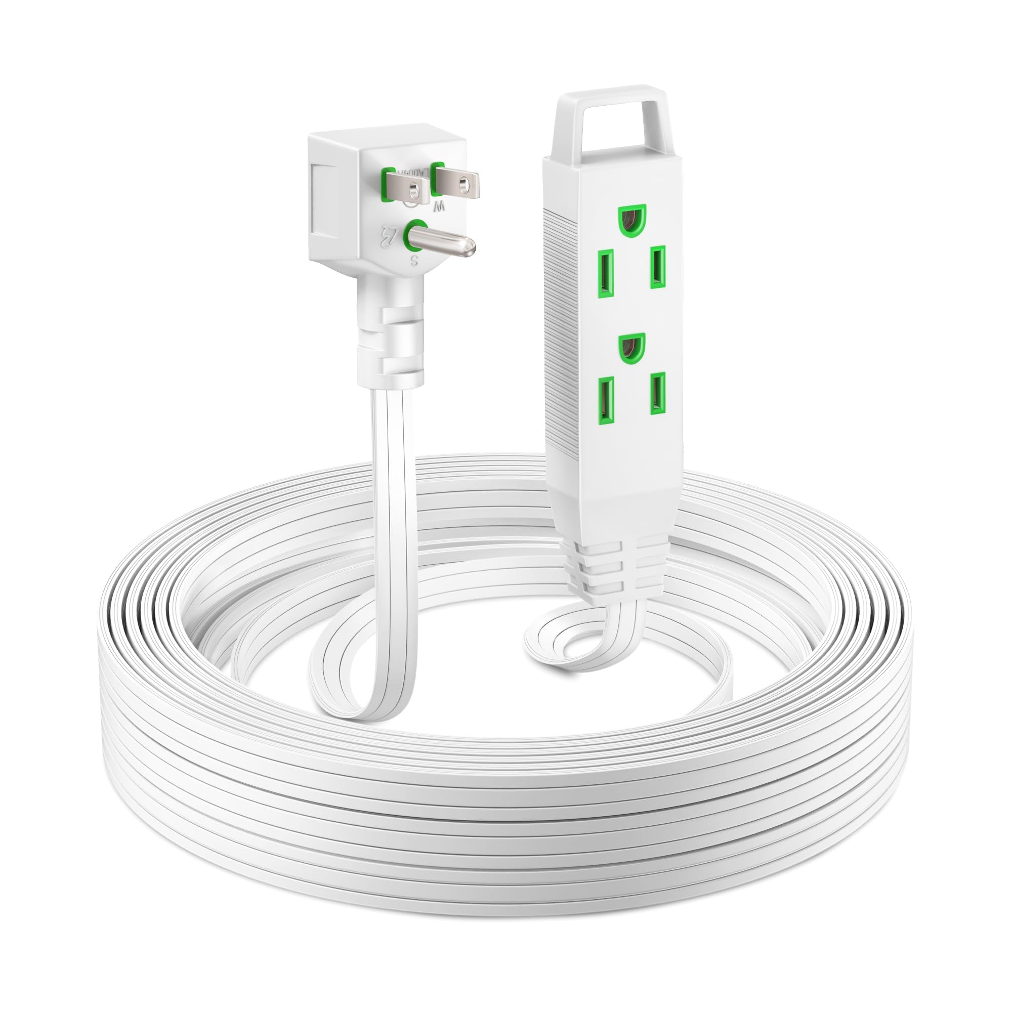 Maximm Extension Cord With Multiple Outlet 25 Ft, With Space Saving Flat Plug Design, White, 16 Gauge, Flat Extension Cord Etl L
