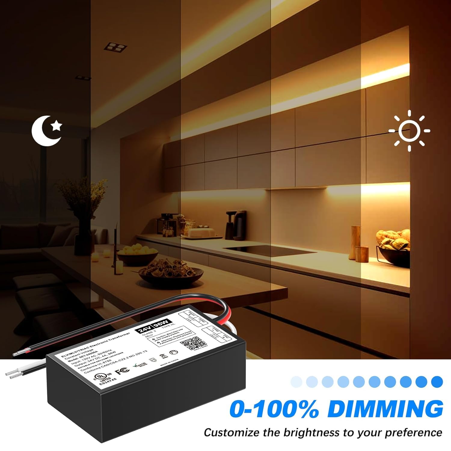 96W 24V Dimmable Led Driver, Universal Input Ac100 240Vac Constant Voltage Output Power Supply For Lutron & Leviton Dimmers, Ind