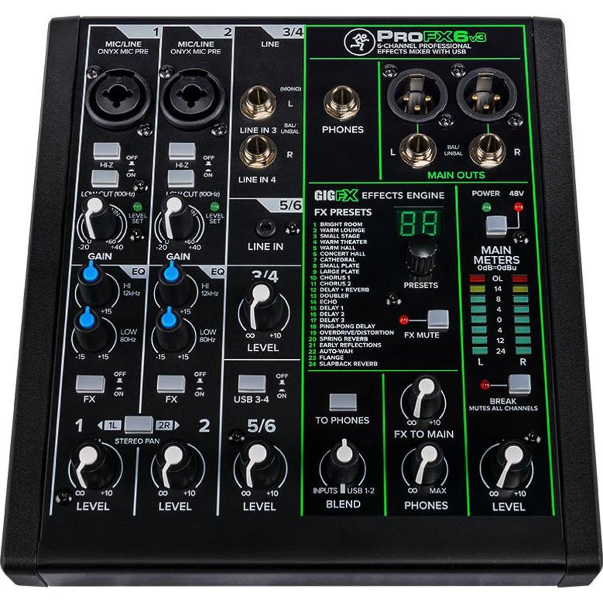 Mackie Profx6V3 6-Channel Professional Analog Mixer With Usb, Onyx Mic Preamps And Gigfx Effects Engine