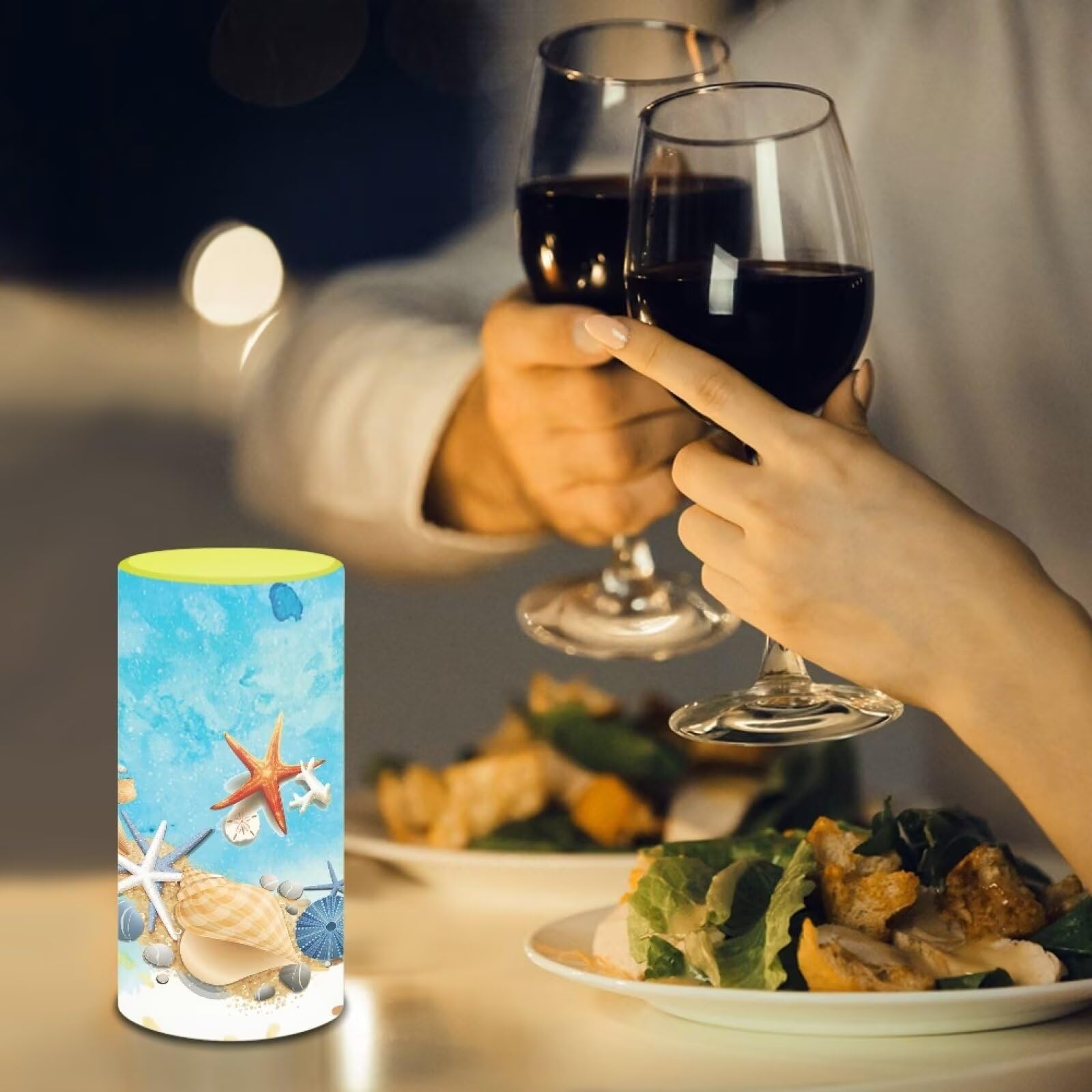 Poceacles Beach Starfish Conch Blue Flameless Candle Battery Powered With Remote Control 12 Colors 4/8 Hours Timer Led Night Lig