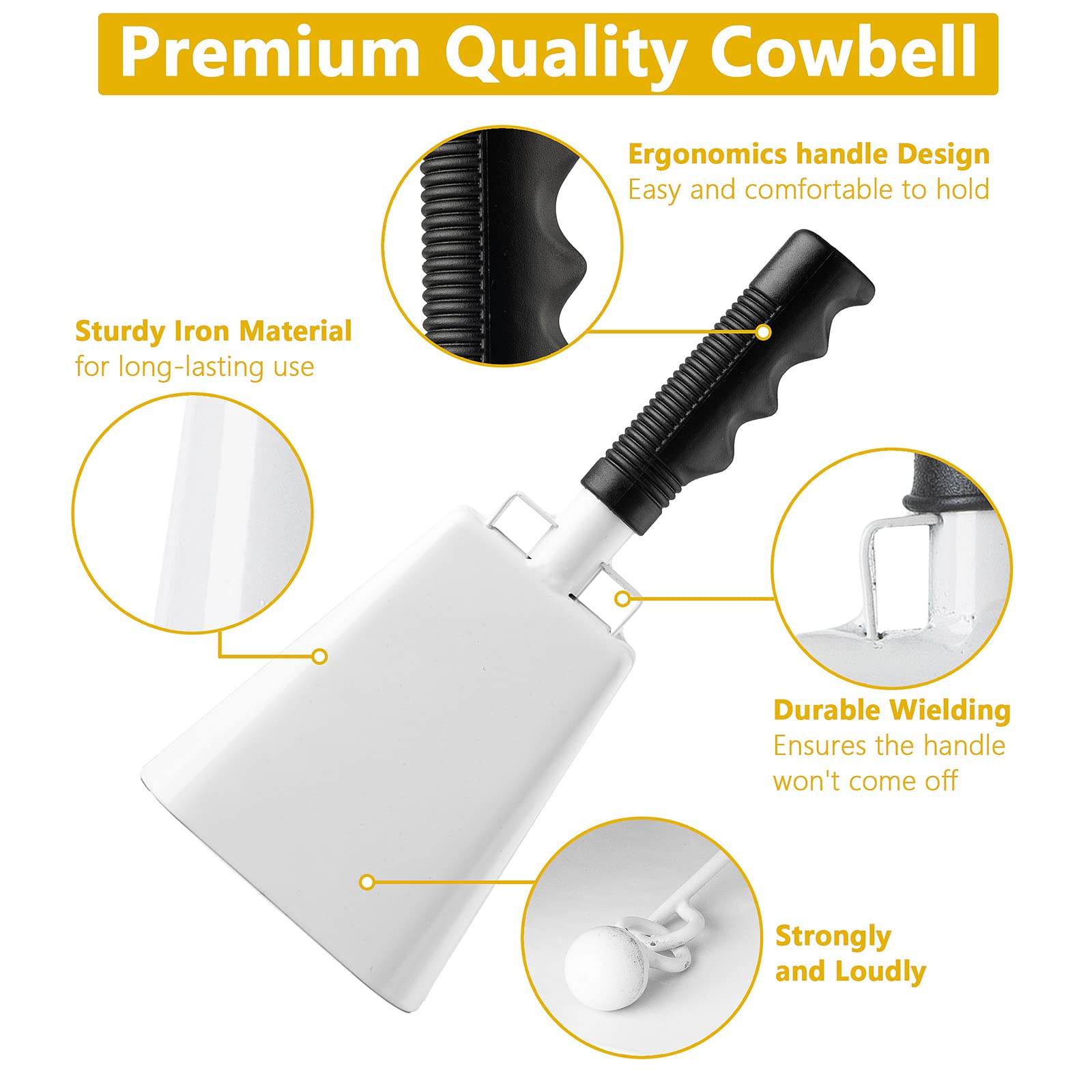 Steel Cow Bell With Handle Cowbells, Cheering Bell And Loud Noise Makers Hand Bells For Sporting Events,Football Games,School Be