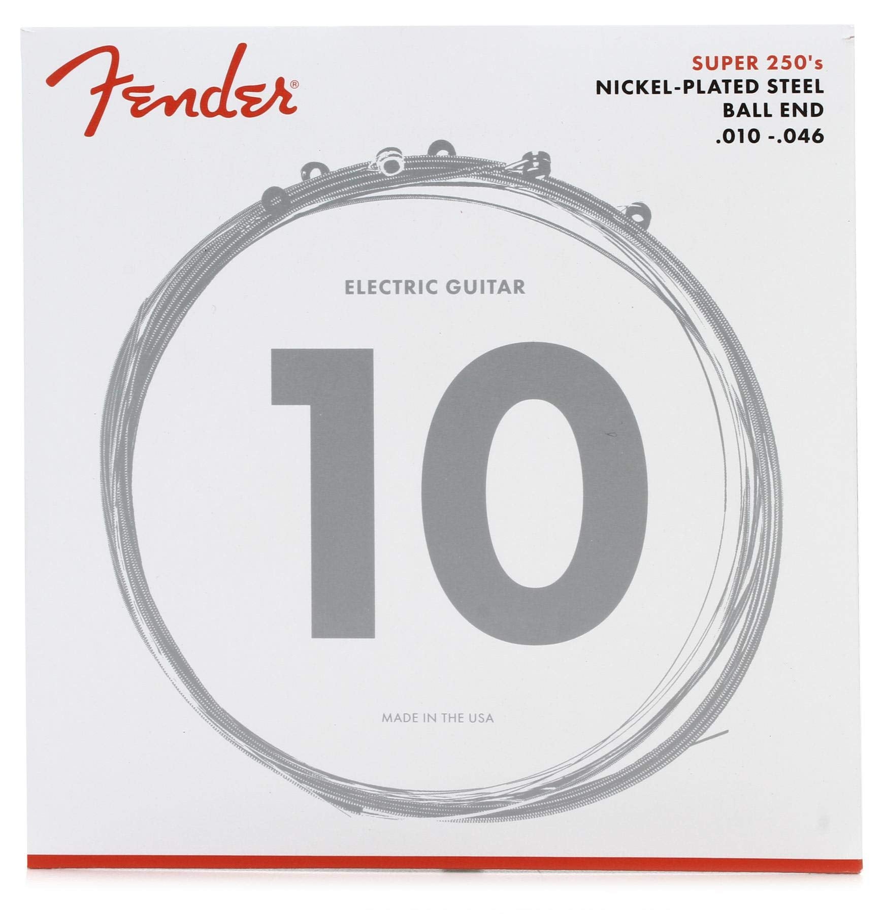 Fender Super 250 Electric Guitar Strings, Nickel Plated Steel, Ball End, 250R .010-.046