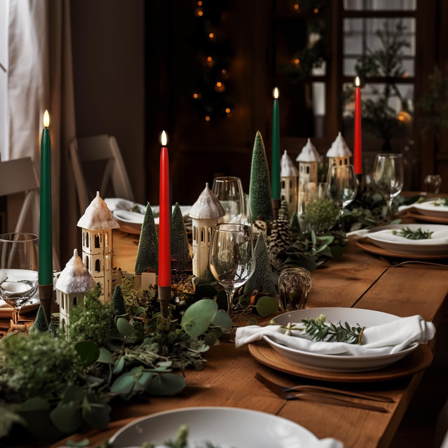 Stmarry Green And Red Flameless Taper Candles With Remote Control   11 Inch Led Candlesticks Battery Operated, Realistic 3D Flam