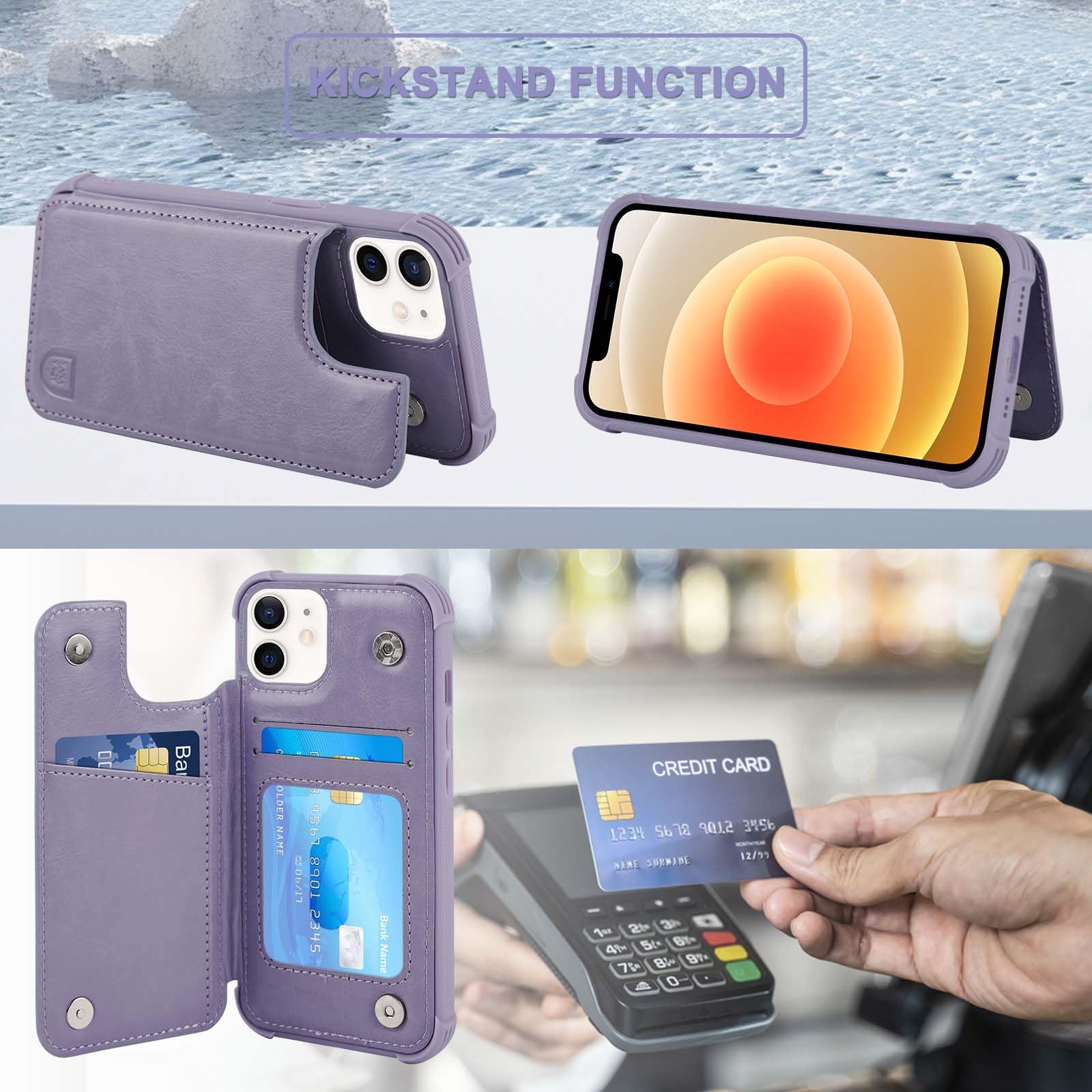 Vanavagy Wallet Case For Iphone 12/Iphone 12 Pro For Women Men,Rfid Block Leather Flip Folio Phone Cover Fits Magnetic Car Mount