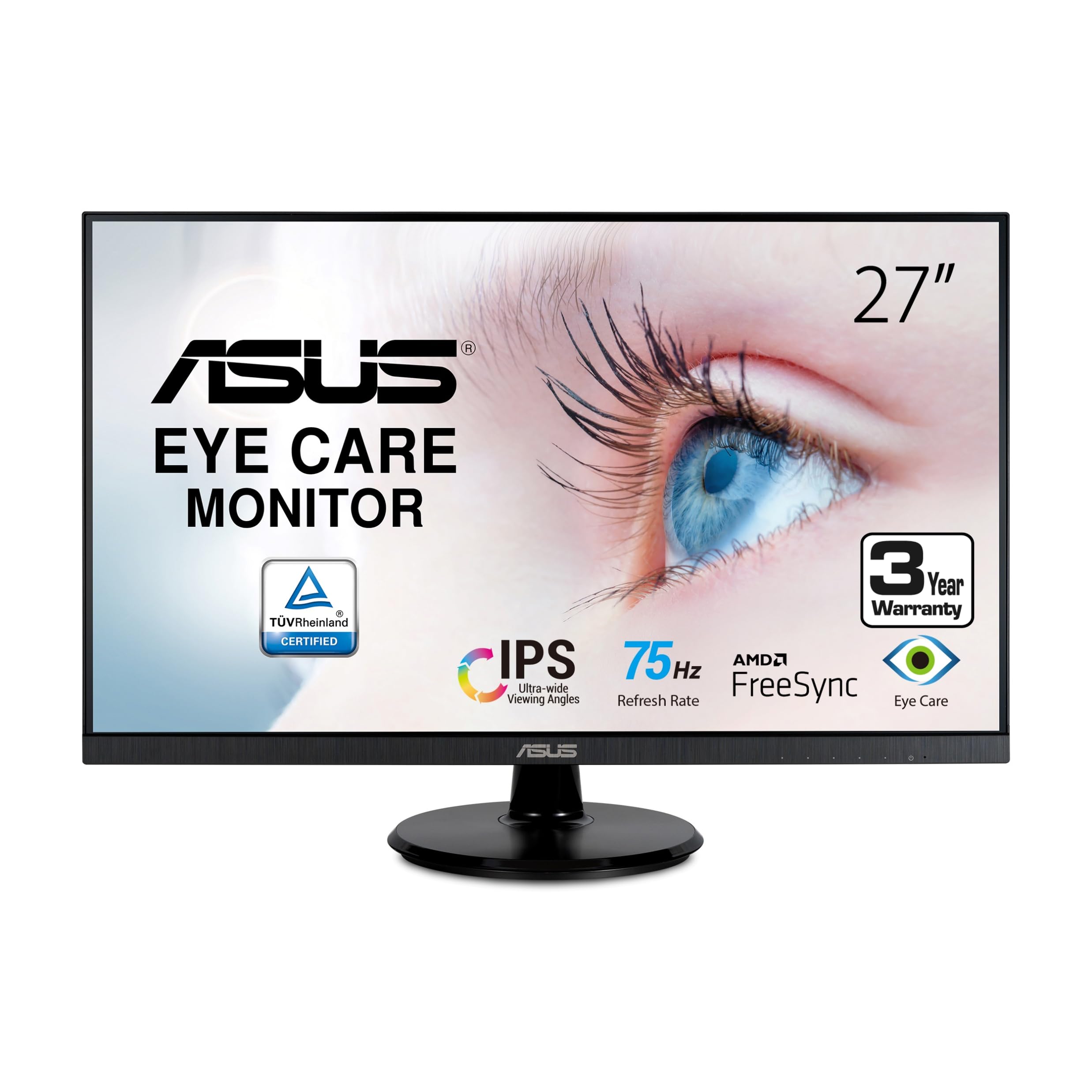 ASUS 27 1080P Monitor (VA27DQ)  Full HD, IPS, 75Hz, Speakers, Adaptivesync/FreeSync, Low Blue Light, Flicker Free, VESA Mou