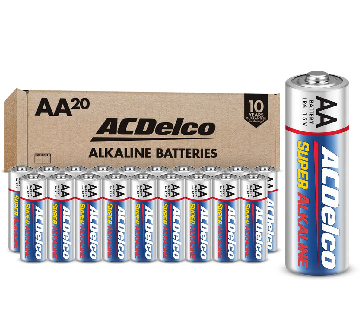 Acdelco 20 Count Aa Batteries, Maximum Power Super Alkaline Battery, 10 Year Shelf Life