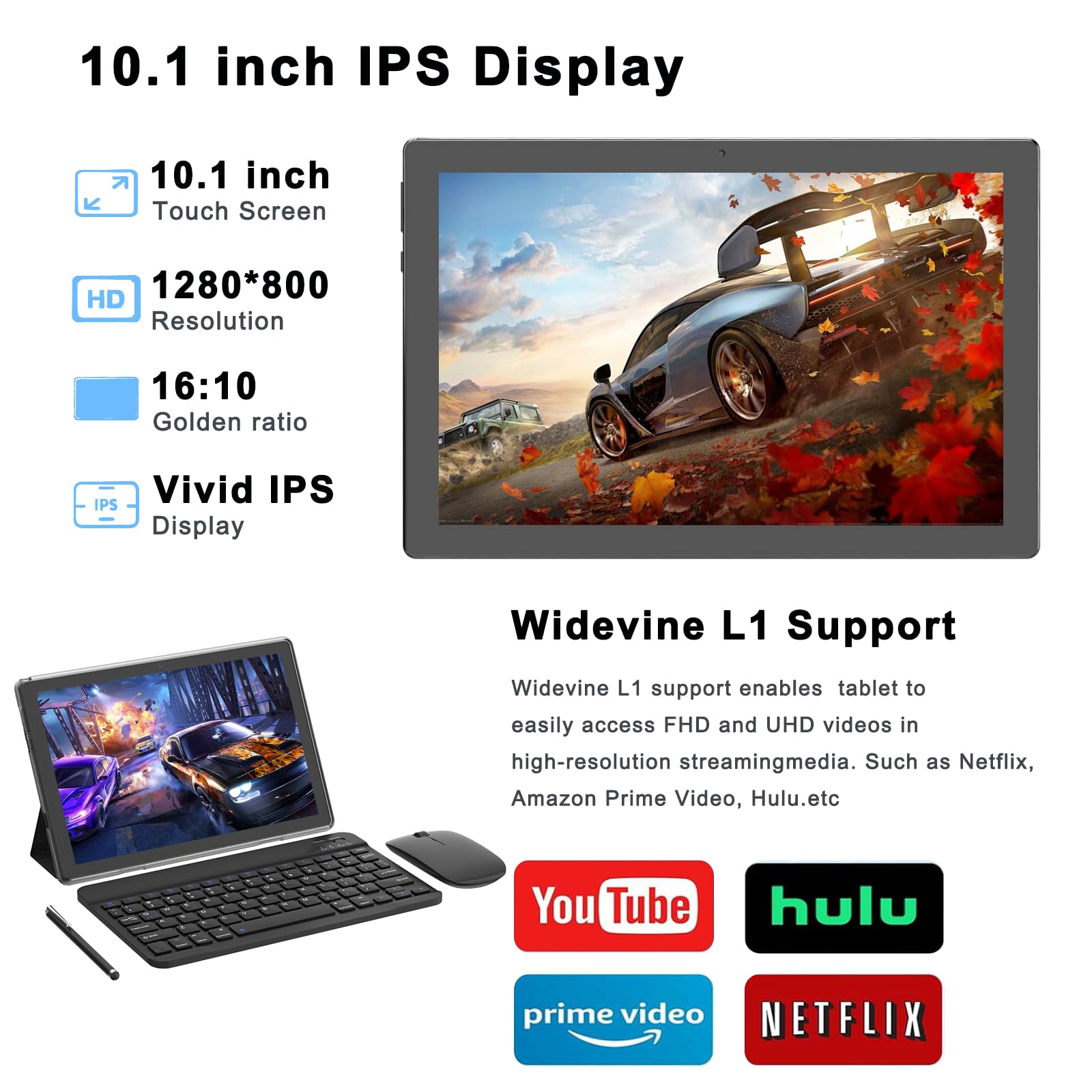Android 15 Tablet, 10 Inch 18Gb Ram 128Gb Rom, 2.0Ghz Quad-Core Processor Tablet, 1280*800 Ips Touch Screen, 2.4G/5G Wifi, 2 In