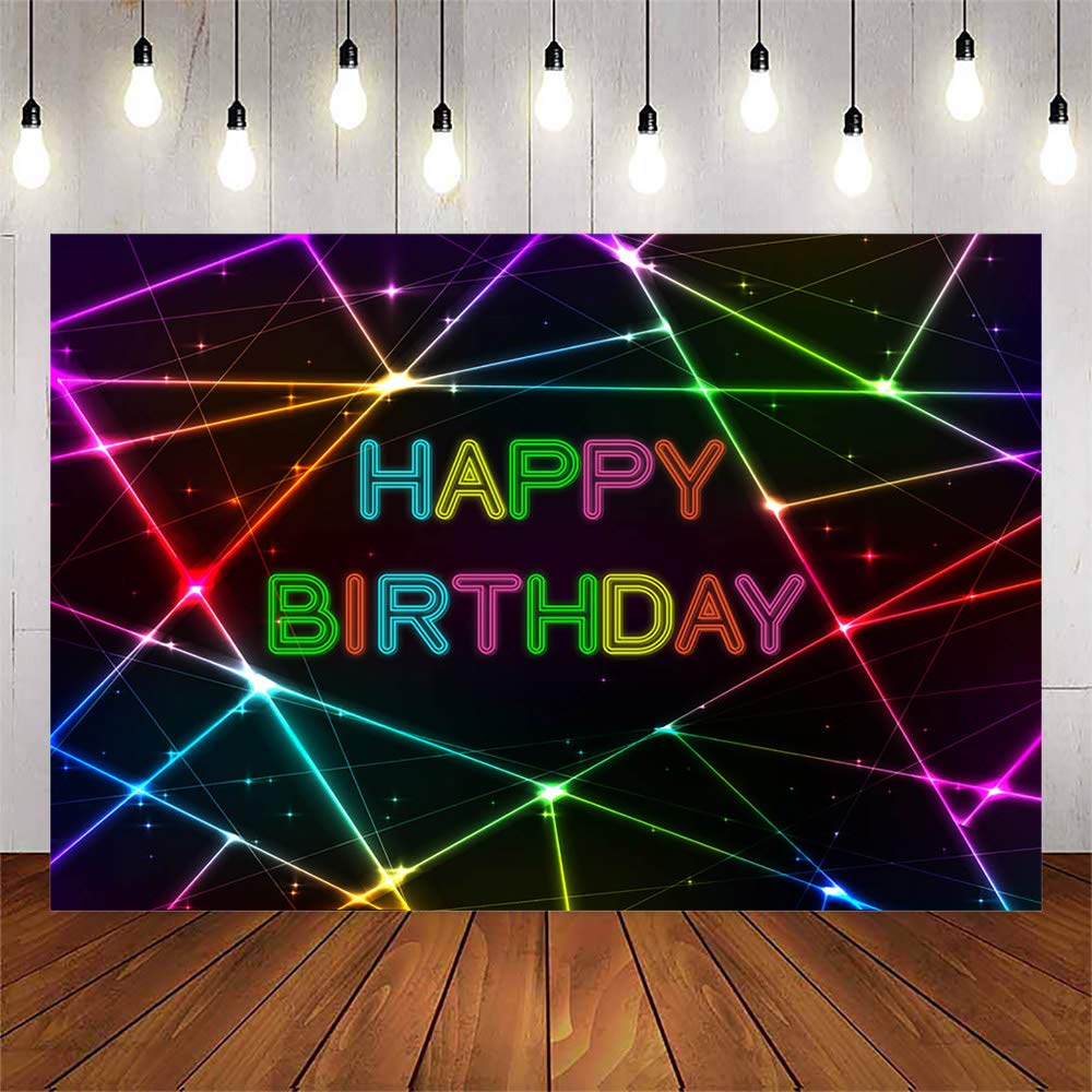 Avezano Glow Neon Birthday Background Neon Lights Happy Birthday Backdrop Lets Glow Birthday Party Backgrounds Dessert Table Ba