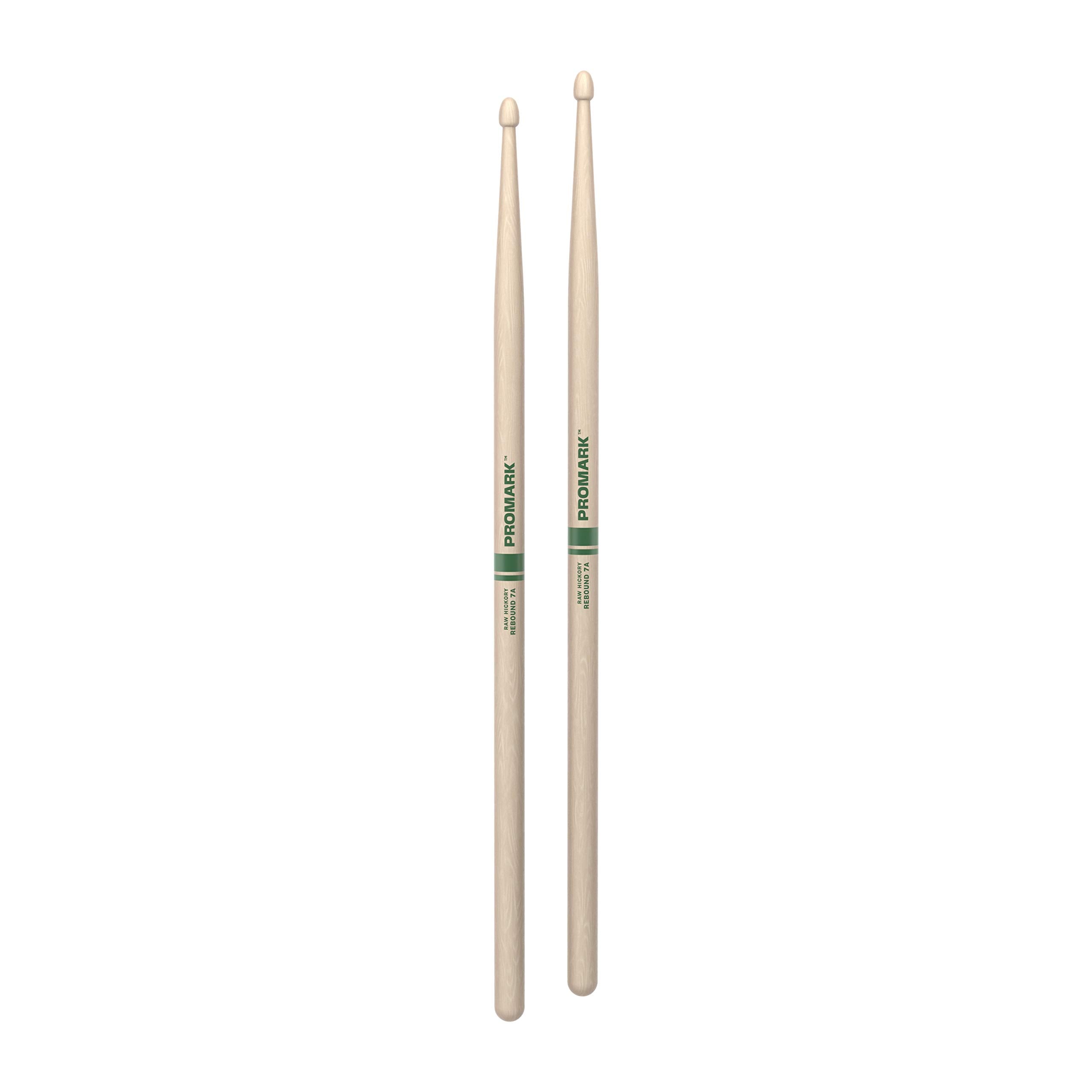 Promark Rebound 7A Raw Hickory Drumsticks, Acorn Wood Tip, One Pair