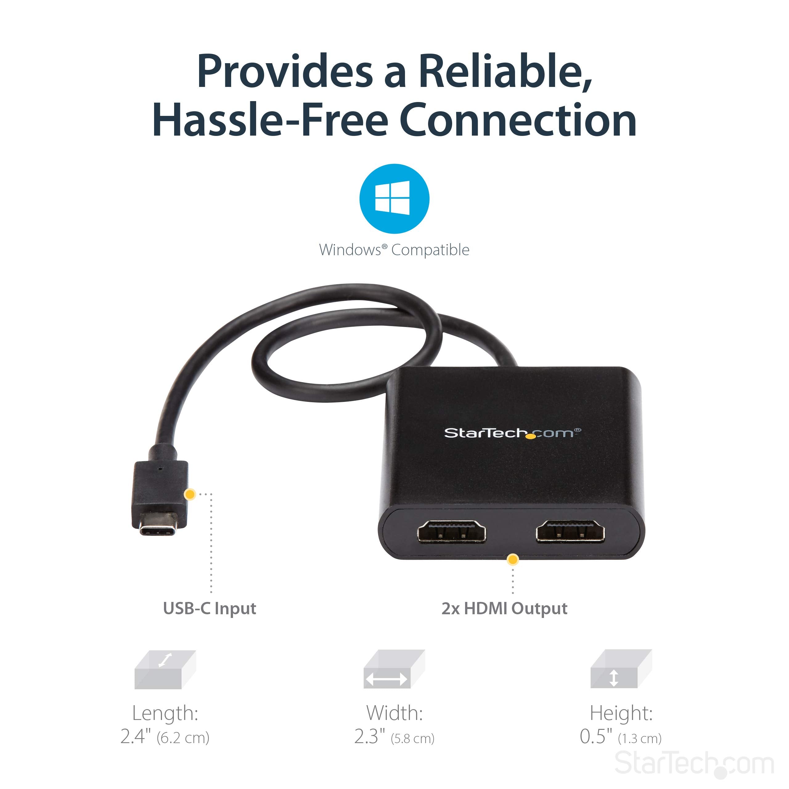 Startech.Com Usb C To Dual Hdmi Adapter, Usb Type C Multi Monitor Mst Hub, Dual 4K 30Hz/1080P 60Hz Hdmi Laptop Display Extender
