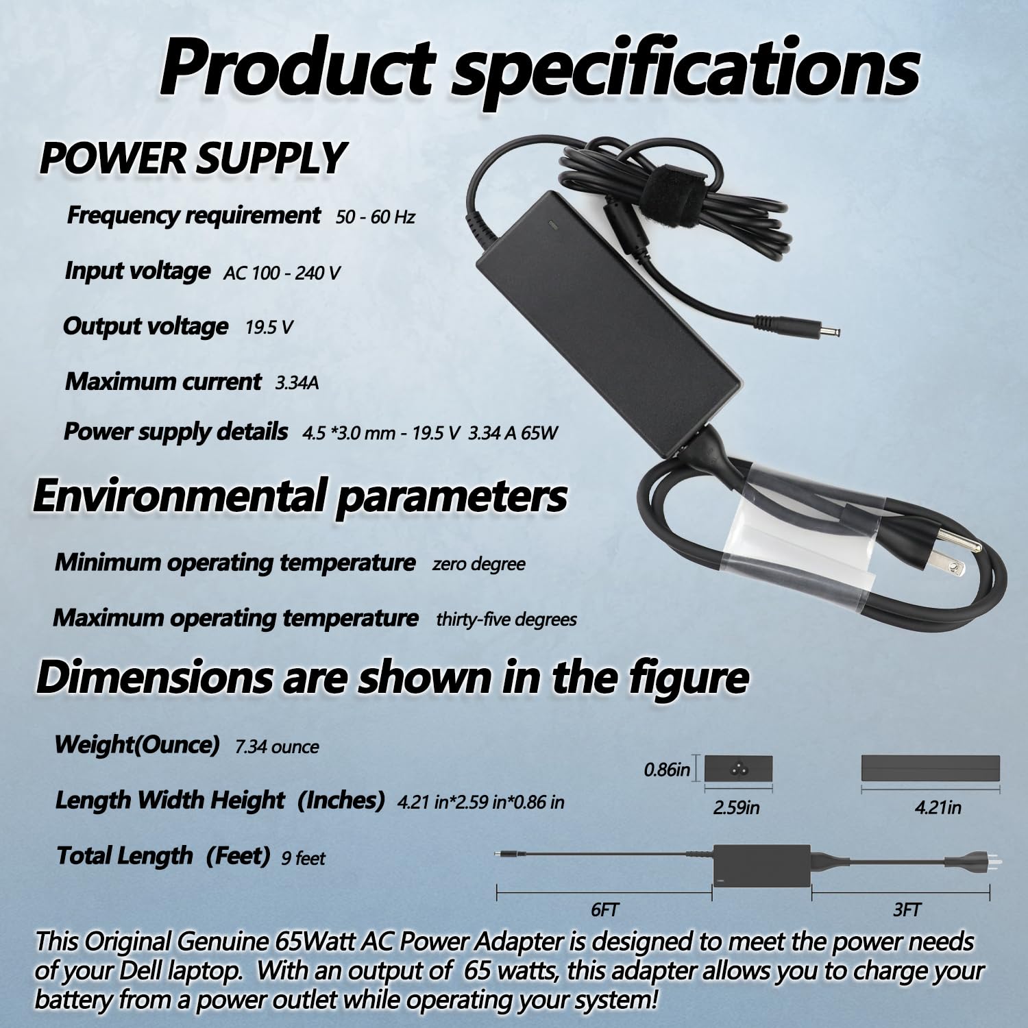 65W Watt Inspiron Laptop Charger For Dell Inspiron 13 14 15 3000 5000 7000 Series 3420 5558 5755 3147 7348 2In1 5555 5559 Latitu