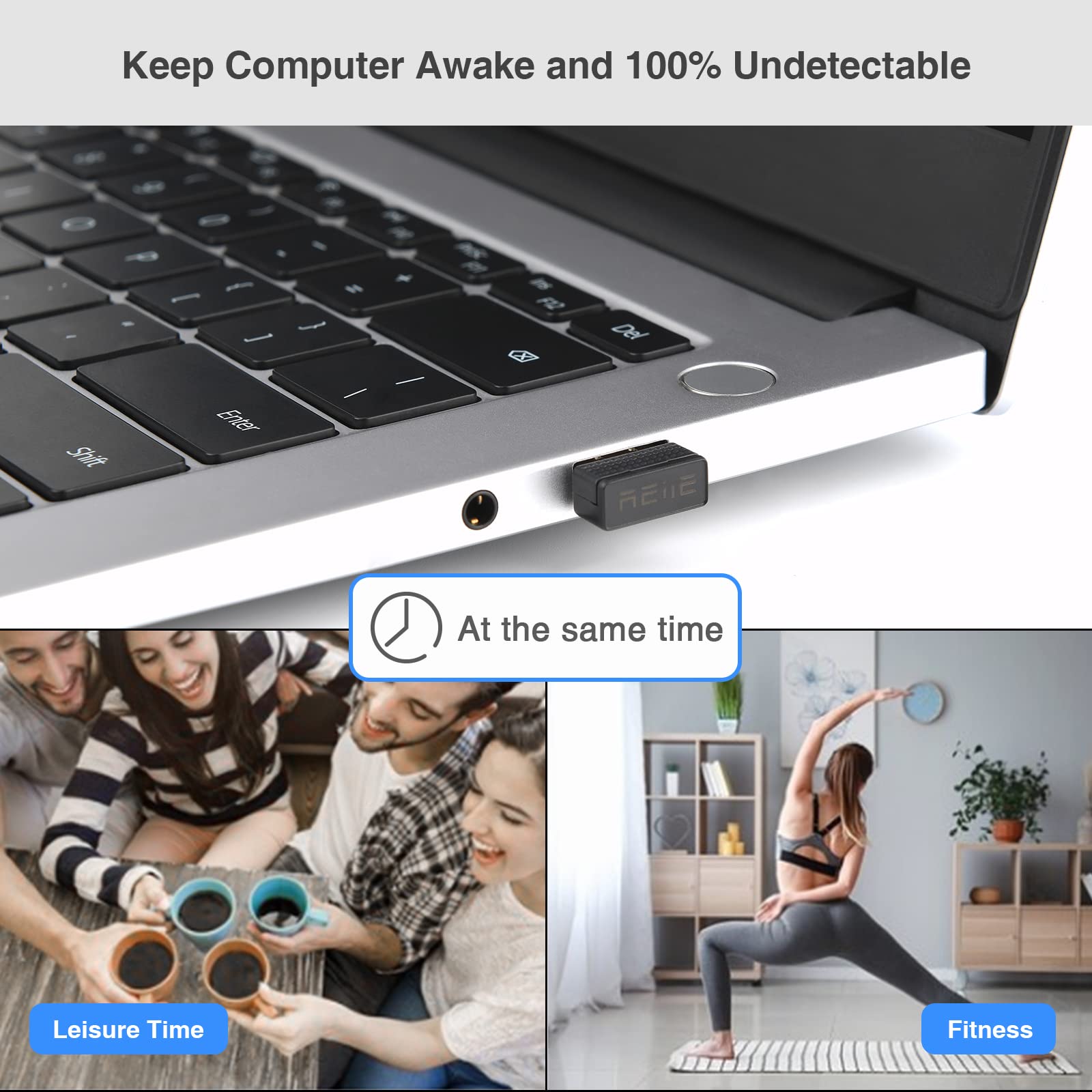 Mouse Jiggler,Undetectable Mouse Mover Device Usb Port With Type C Adapter,Simulate Movement,Driver Free,Plug&Play