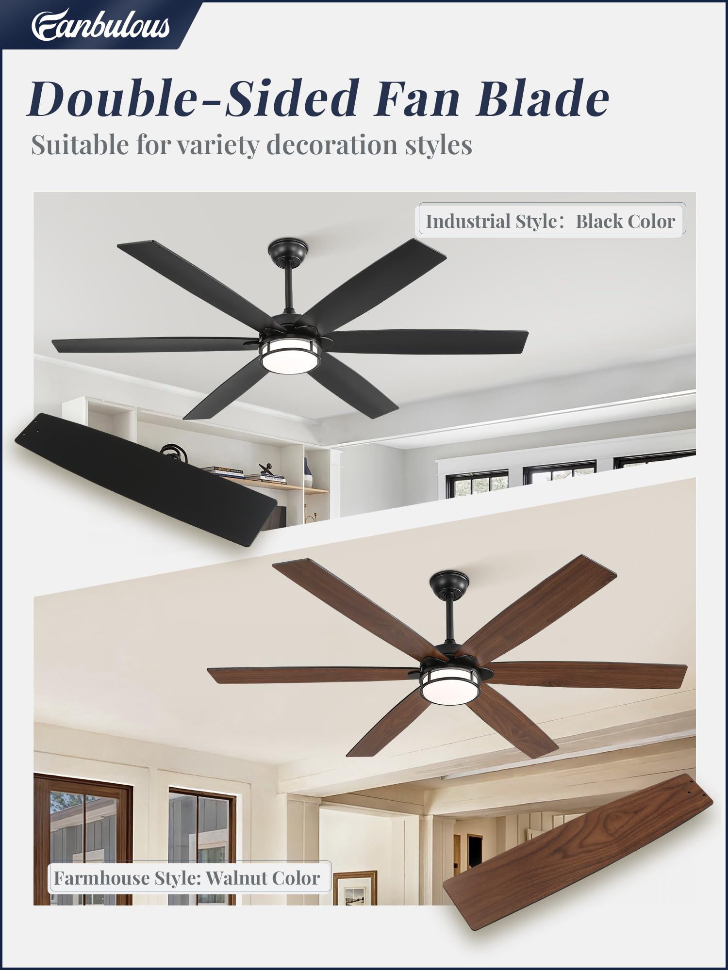 Fanbulous 65 Inch Ceiling Fans With Lights, Farmhouse Large Ceiling Fans With Remote, Black&Brown Modern Ceiling Fan With Led Li