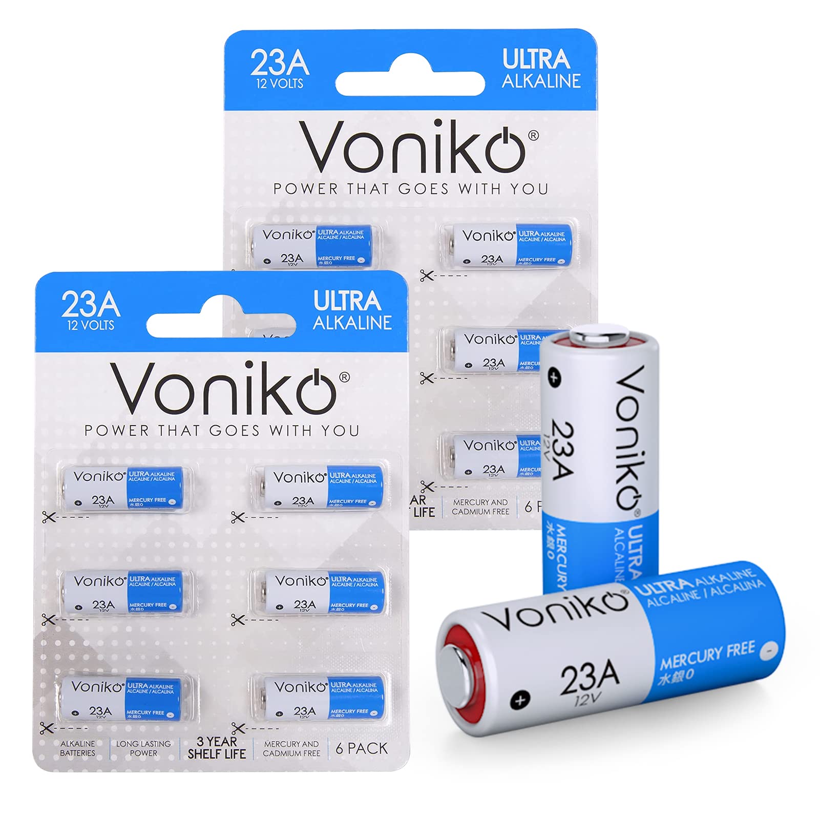 Voniko Alkaline Battery 23A   Ultra 23A Batteries (12 Pack)   Long Lasting 12 Volt A23 Battery For Doorbells And Power Remote