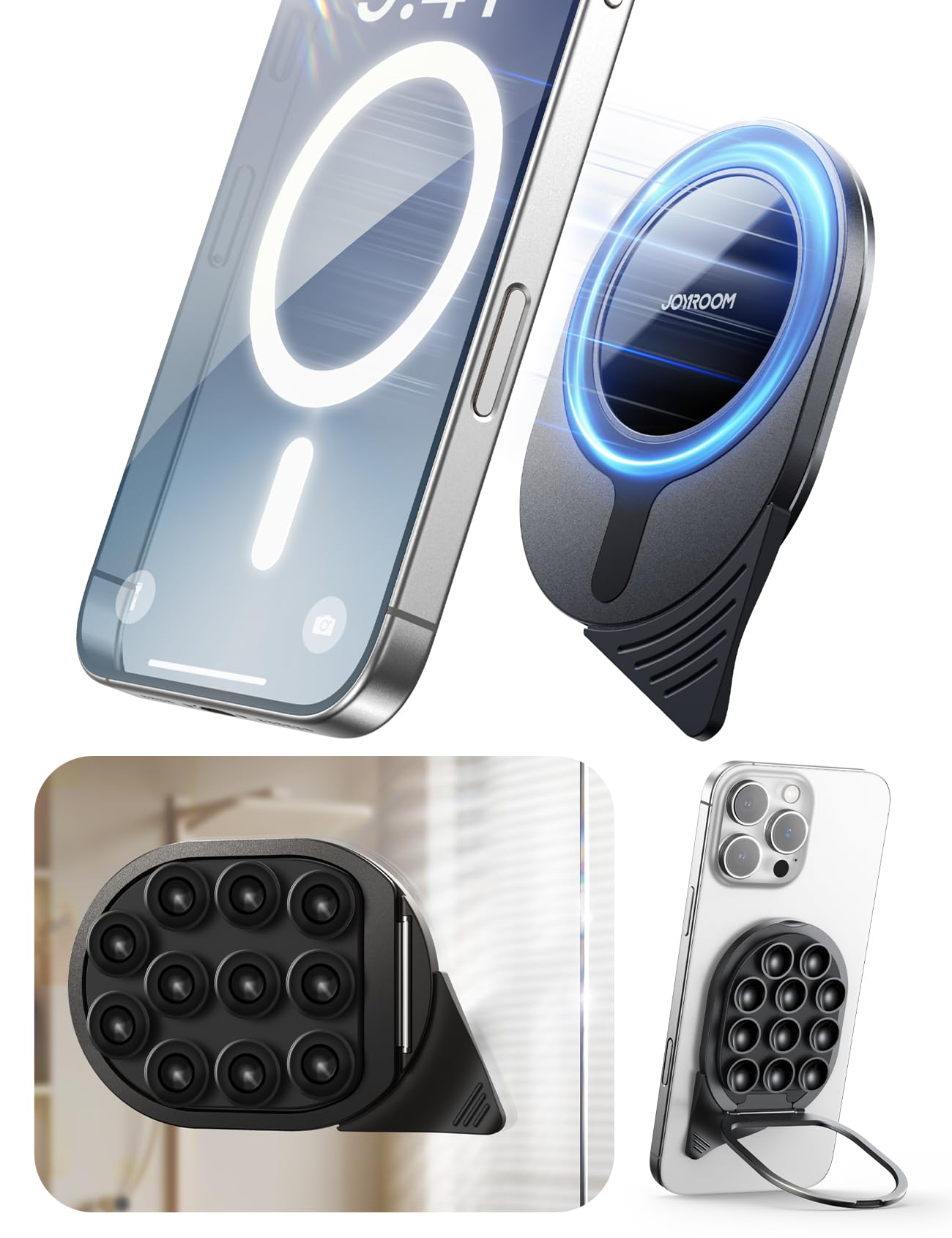 Joyroom Suction Cup Phone Mount, Magsafe Phone Grip With Pull Ring, Silicone Suction Phone Ring Stand For Iphone Samsung Android