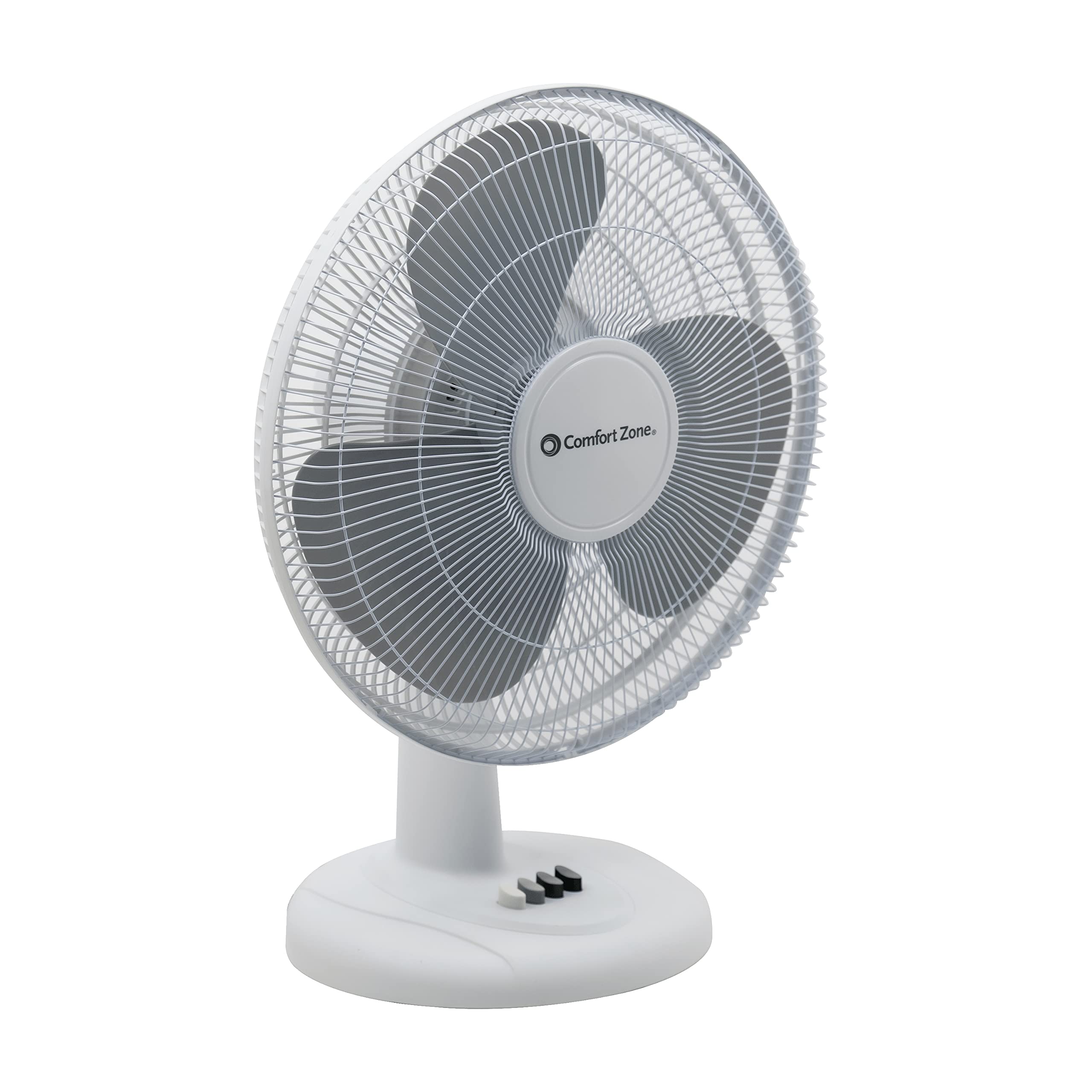 Comfort Zone Cz121Wt 12    3 Speed Oscillating Table Fan With Adjustable Tilt, Convenient Push Button Controls, Quiet Operation,
