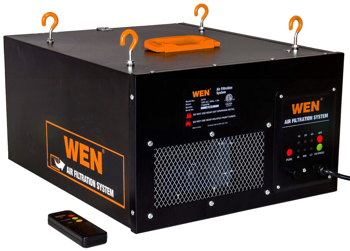 Wen 3410 3 Speed Remote Controlled Air Filtration System (300/350/400 Cfm), Basic W/ Rf Remote (400 Cfm) , Black