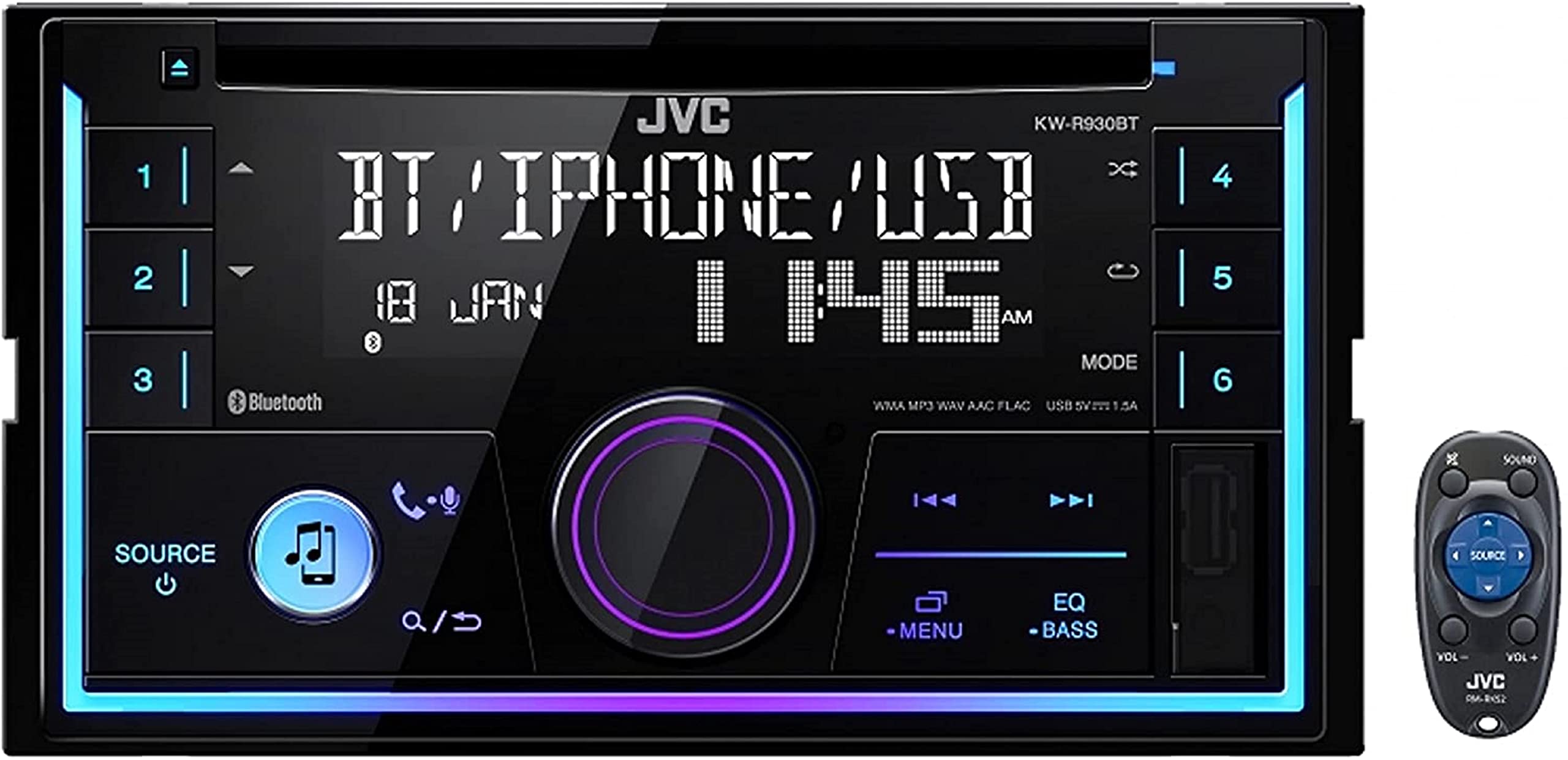 Jvc Magnet Kw-R930Bt Double Din Car Cd Am/Fm Player Receiver With Bluetooth/Iphone/Android + Magnet Phone Holder