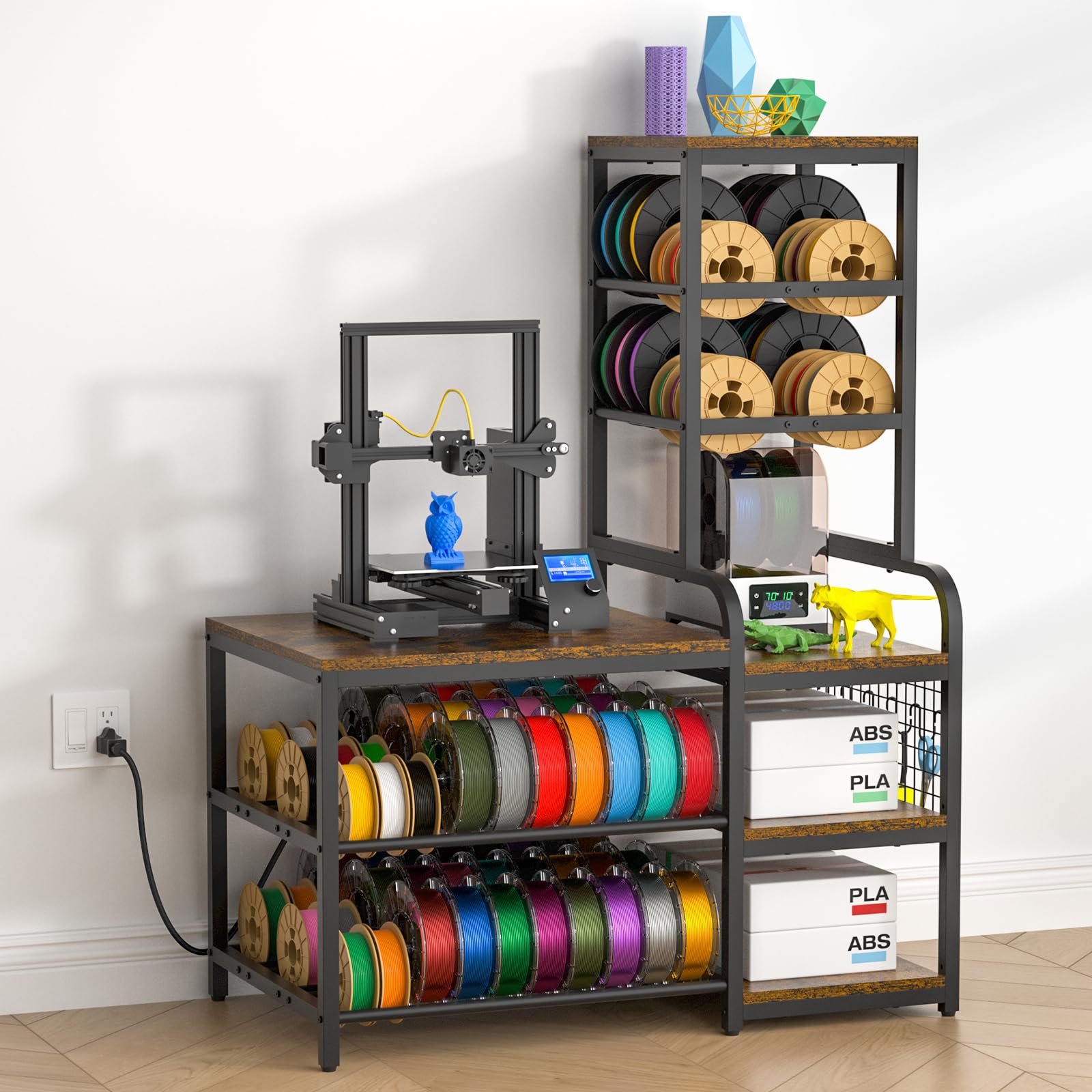 ikkle 3D Printer Stand with Filament Storage Rack, Heavy Duty Table Holds 3D Printer, Spools, Filament Dryer, Metal Spool Holder