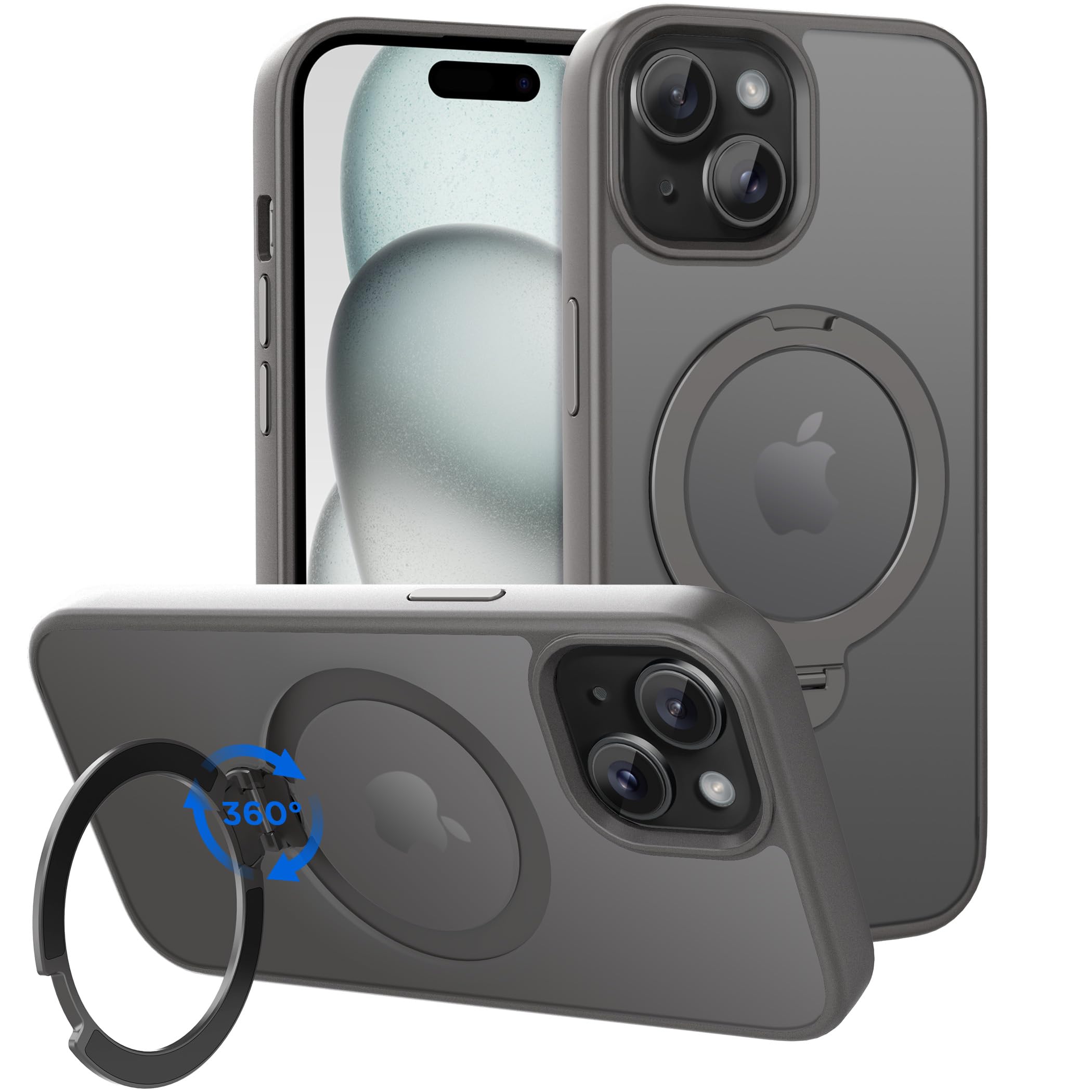Cacoe Magnetic Case For Iphone 15 6.1 Inch With 360 Rotatable Ring Stand, Compatible With Magsafe Car Phone Mount, Iphone 15 Cas