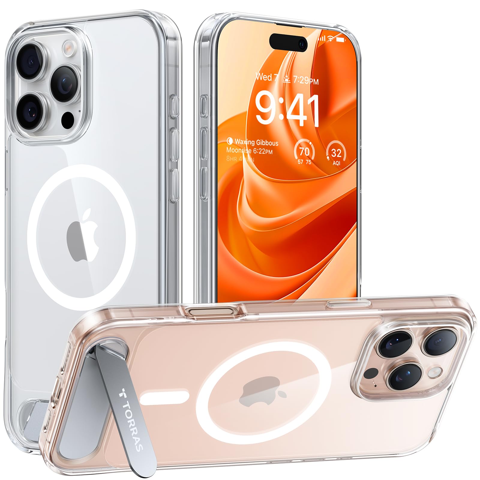 Torras Strong Magnetic & Seamless Stand For Iphone 16 Pro Case Clear, Fit For Magsafe, Never Yellow, 4X Military Grade Drop Test