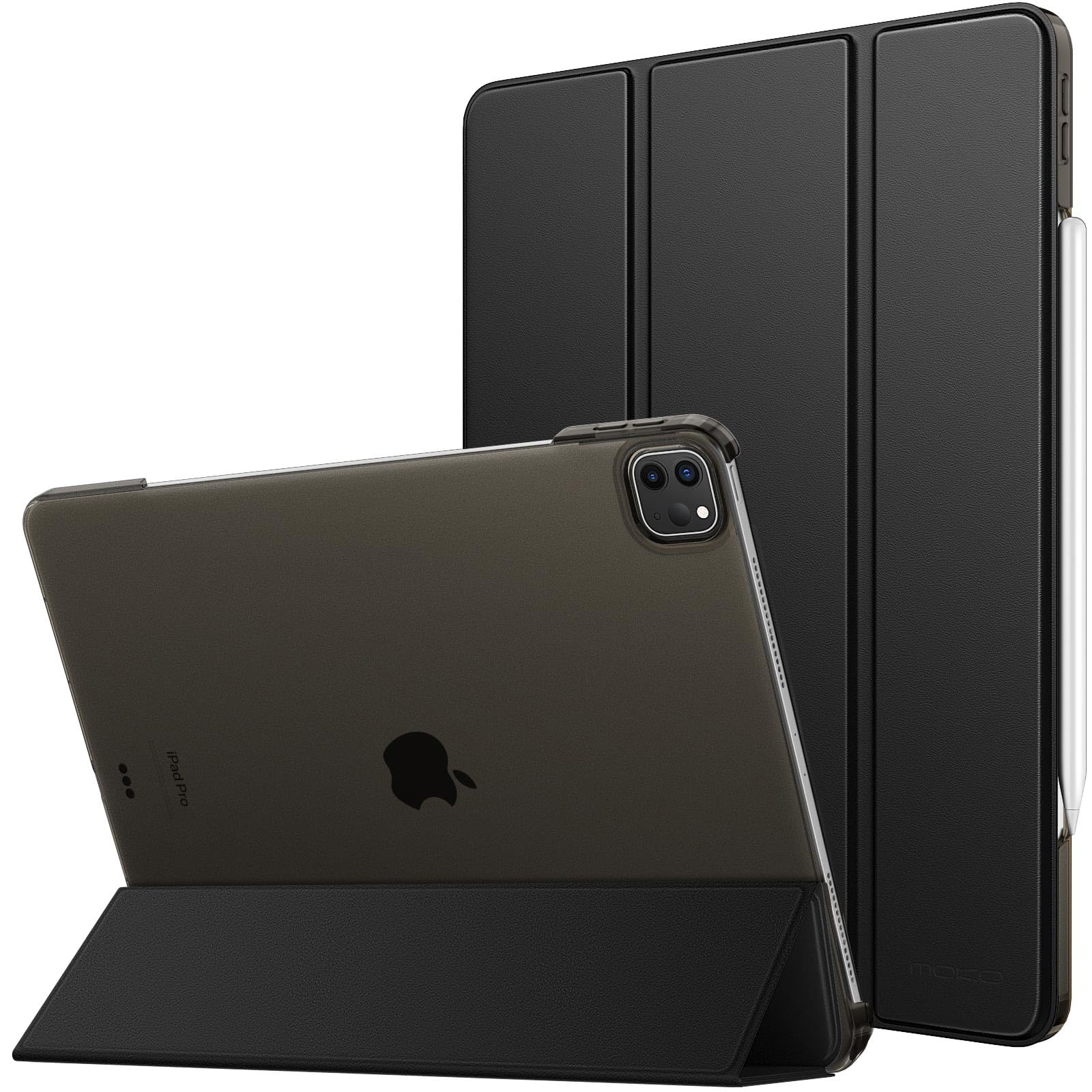 MoKo for iPad Air 13 Inch M2 Case 2024/ iPad Pro 12.9 Case (6th/5th Gen 2022/2021), Slim Smart Shell Translucent Frosted Hard PC Back Cover, Support Touch ID & Pencil Pro/2nd/USB C, Black