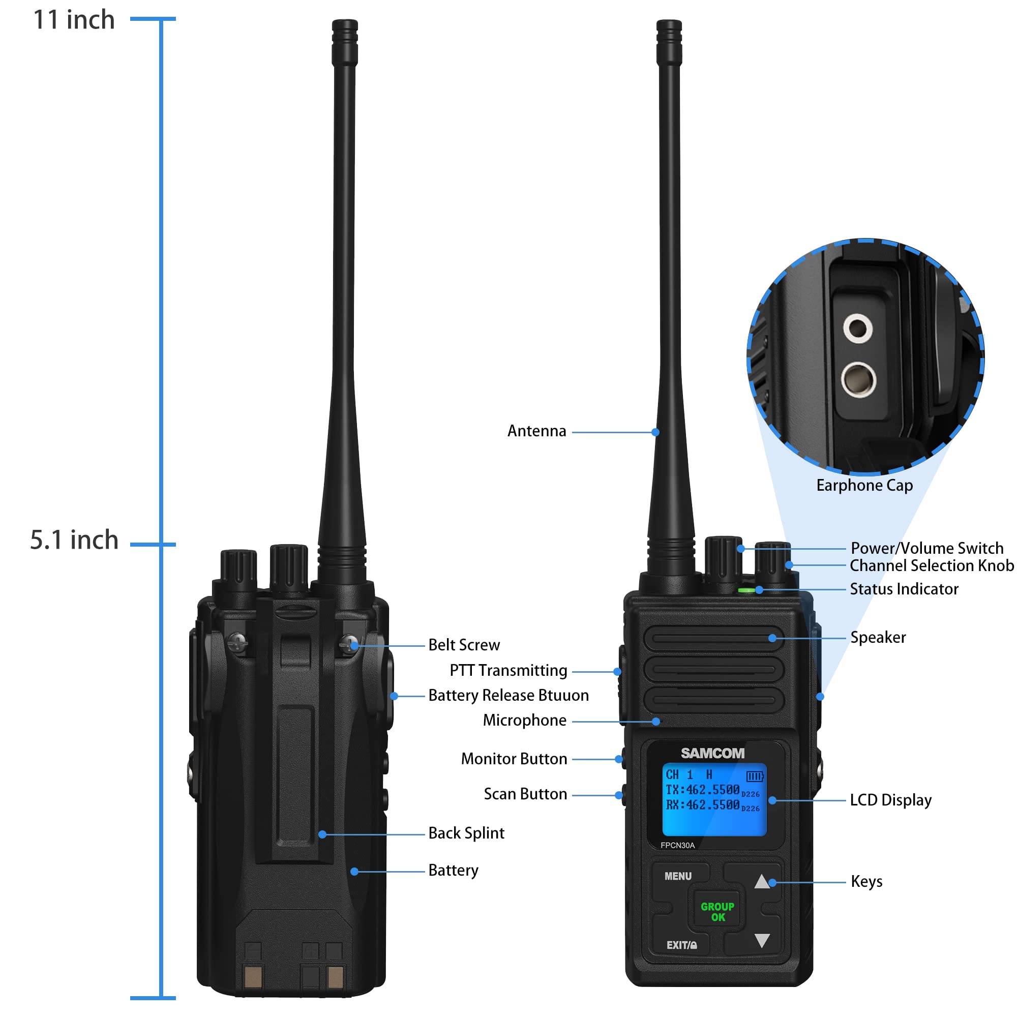 Samcom Two Way Radio Long Range Rechargeable, 5W 2 Way Radio High Power Walkie Talkie For Adults With Multi Unit Charger, Heavy Duty Programmable Uhf Radios (6 Pcs Radio + 6 Way Charger Gang)