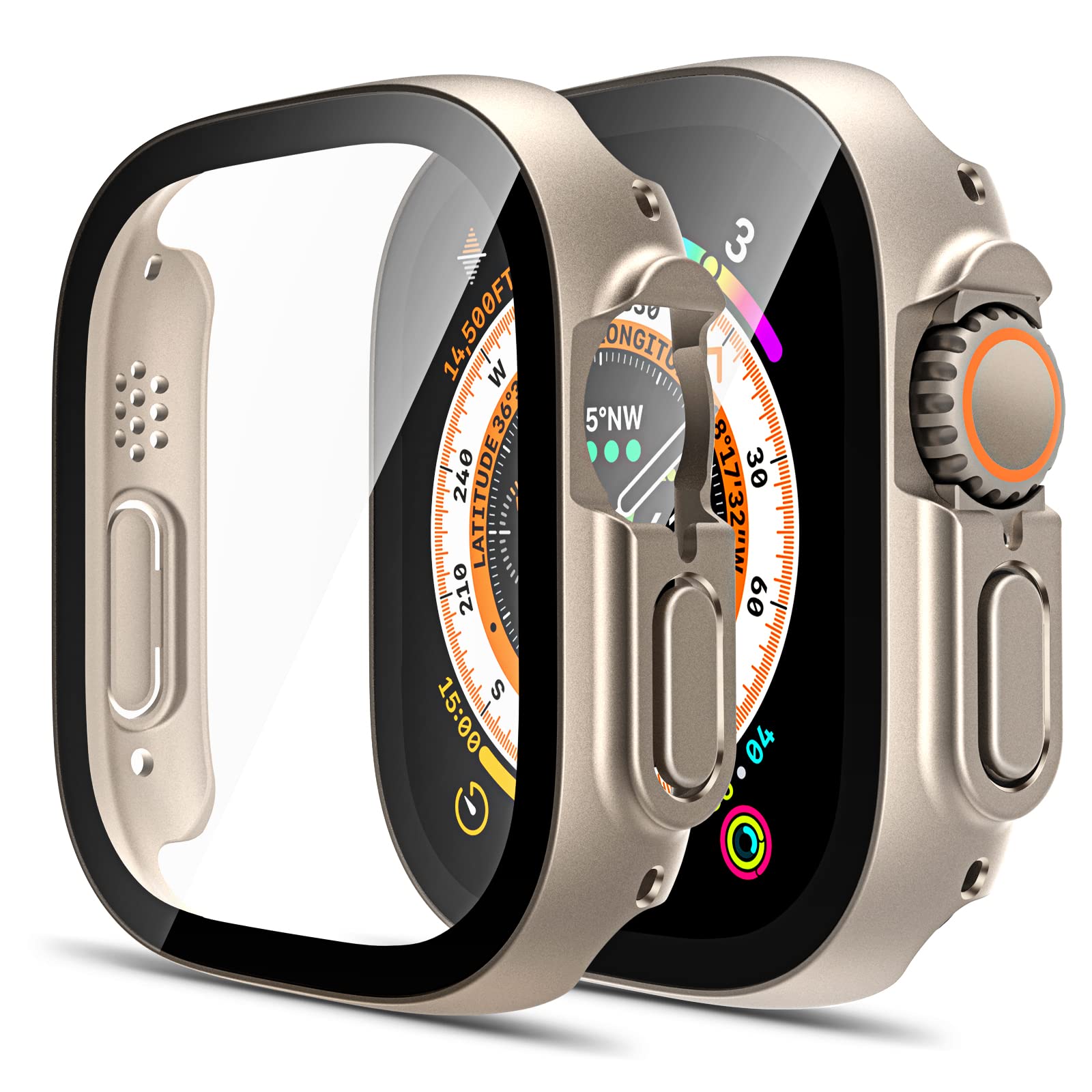 TAURI 2 Pack Hard Case Designed for Apple Watch Ultra 49mm with 9H Tempered Glass Screen Protector, [Touch Sensitive] [Full Cove