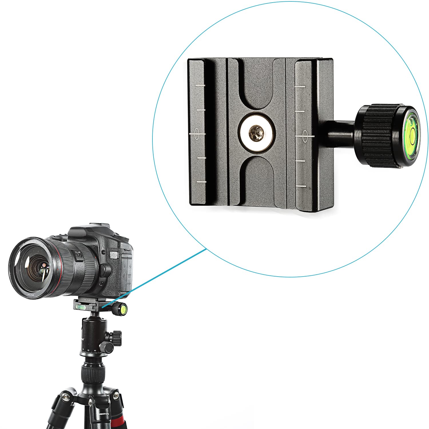 Neewer Aluminium 50Mm Quick Release Plate Qr Clamp 3/8 Inch With 1/4 Inch Adapter And Built In Bubble Level