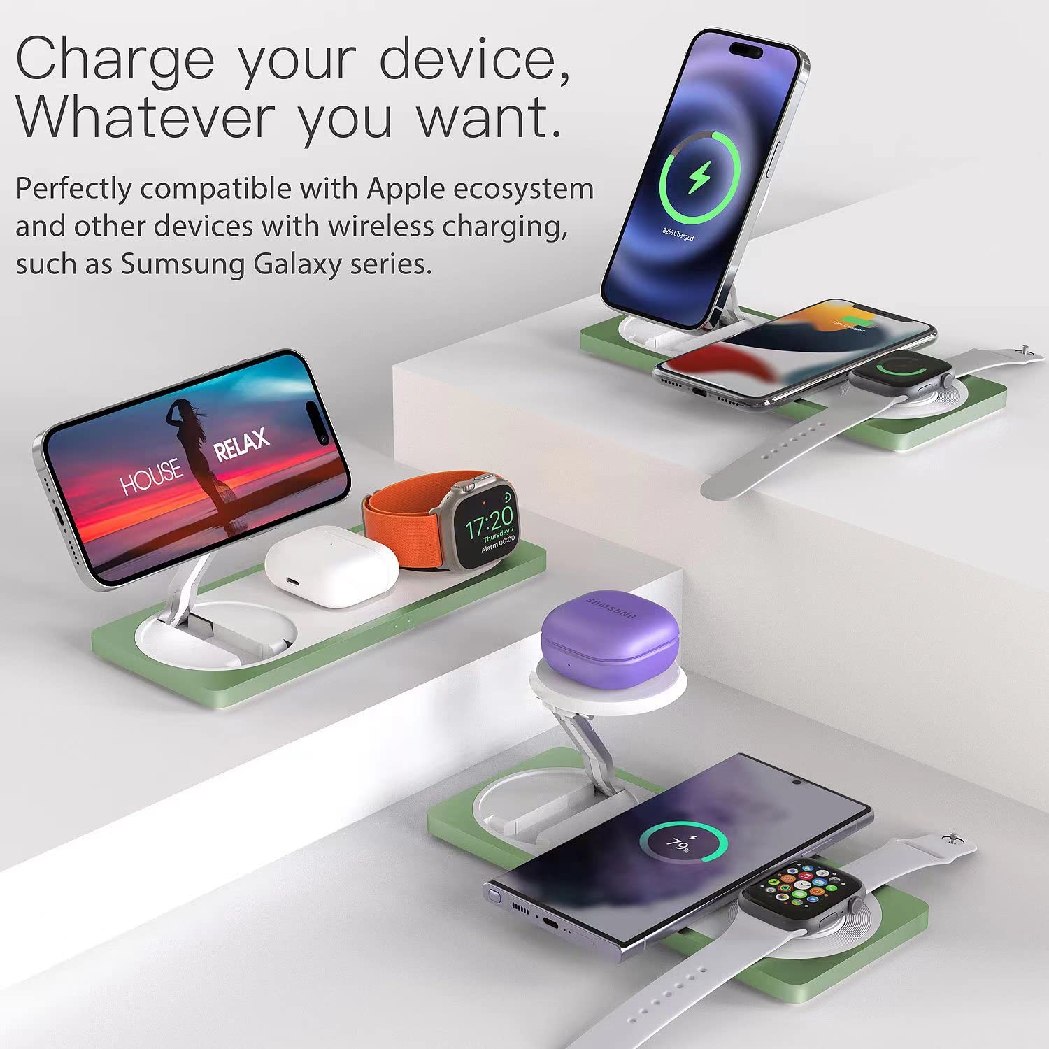 3 In 1 Charging Station For Apple Devices: Used For Iphone And Watch Charging Station With Magsafe Charger Stand, Wireless Charg