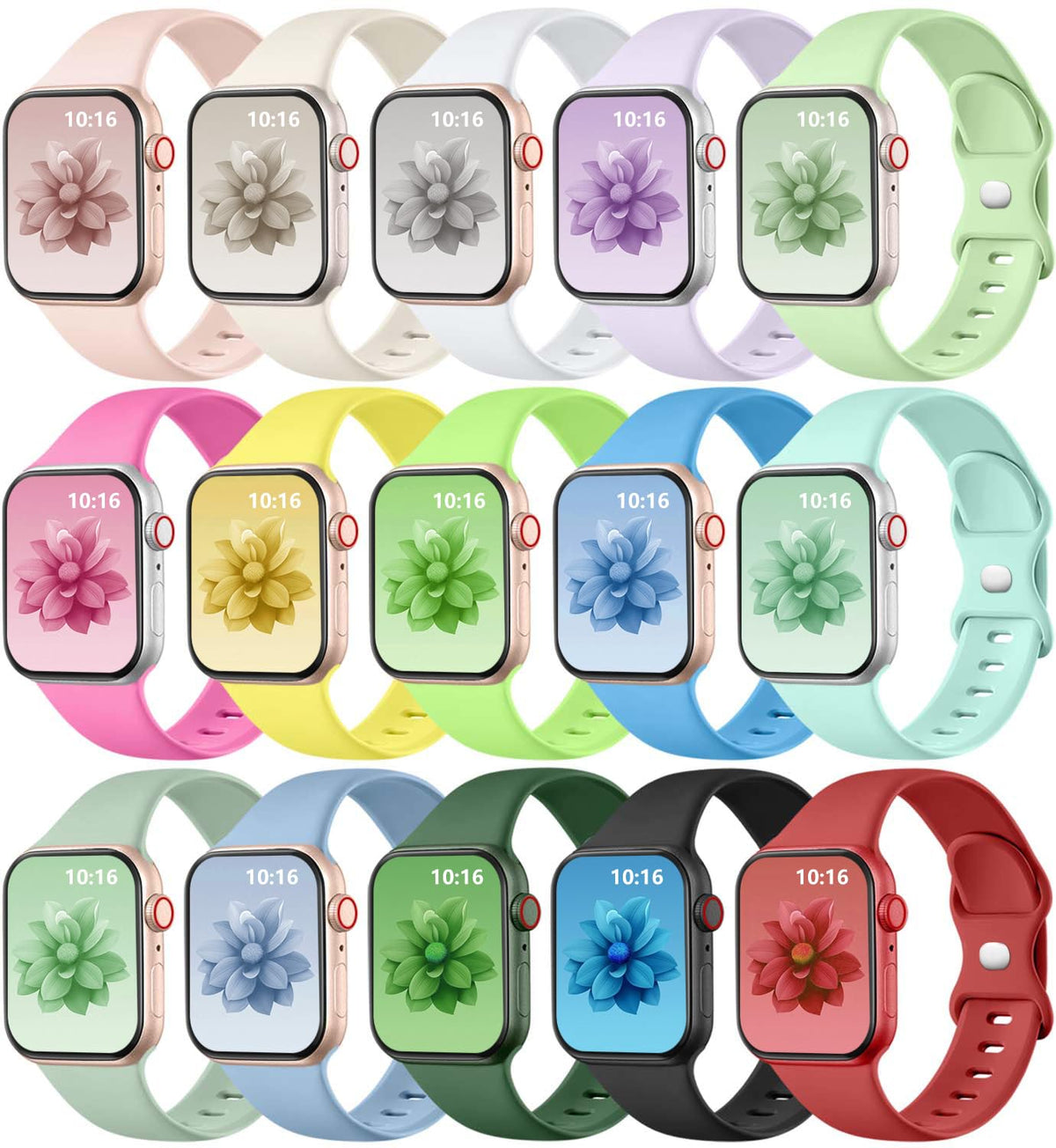 Geak 15 Pack Band Compatible With Apple Watch Band 45Mm 46Mm 49Mm 44Mm 42Mm 40Mm 41Mm 38Mm For Women Men,Soft Silicone Sport Rep