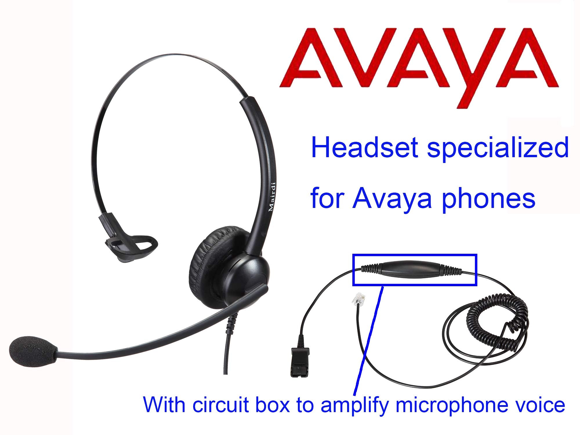 Mairdi Telephone Headset With Noise Canceling Microphone & His Cable For Avaya Ip 1608 1616 9601 9608 9611 9611G 9620 9621 9640