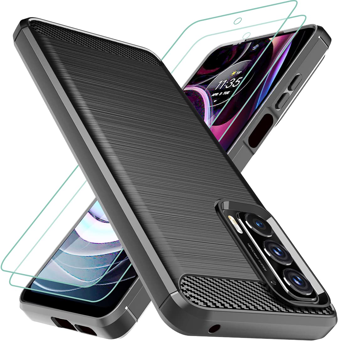 Osophter For Moto Edge 2021 Case,Moto Edge 5G Uw Case With 2Pcs Screen Protector Shock Absorption Flexible Tpu Rubber Protective