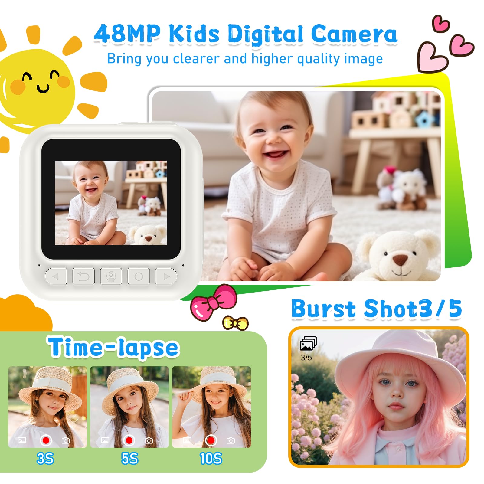 Instant Print Camera For Kids, 3 12 Year Old Girls Boys Gifts, 1080P Video Children Digital Camera With 32Gb Card, Kids Christma