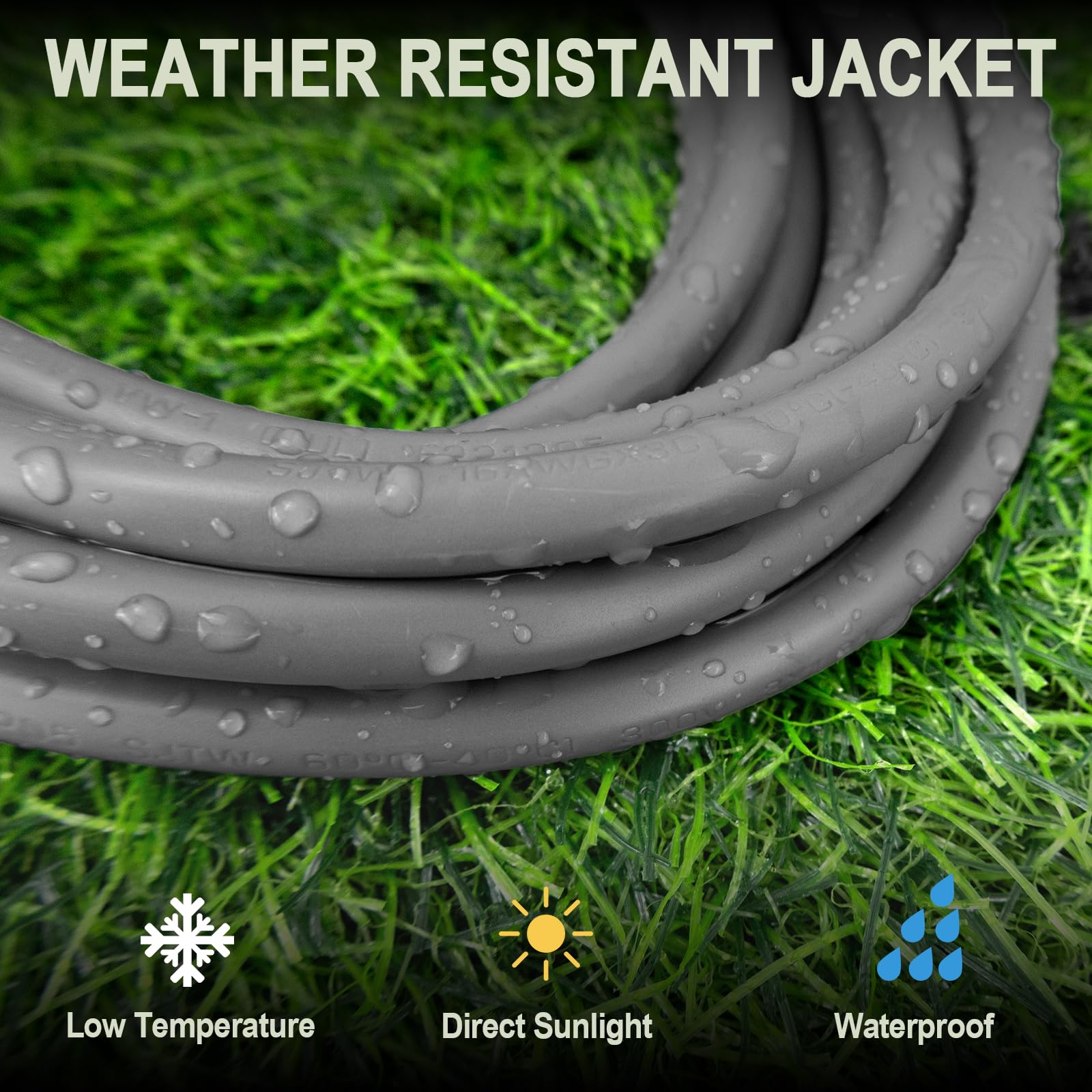 Ep 25 Ft Lighted Outdoor Extension Cord   12/3 Sjtw Heavy Duty Grey Extension Cable With 3 Prong Grounded Plug   Power Cord For