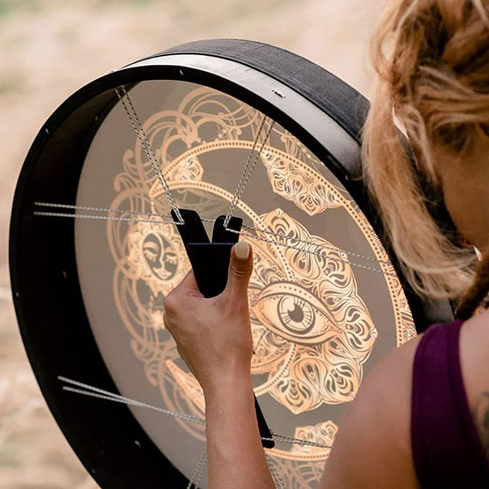 Firlar Shaman Drum,10 Inch Tree Of Life Decoration Design Hand Drum With Drum Stick, Instrumental Shaman Alchemy Moon Drum, Soun