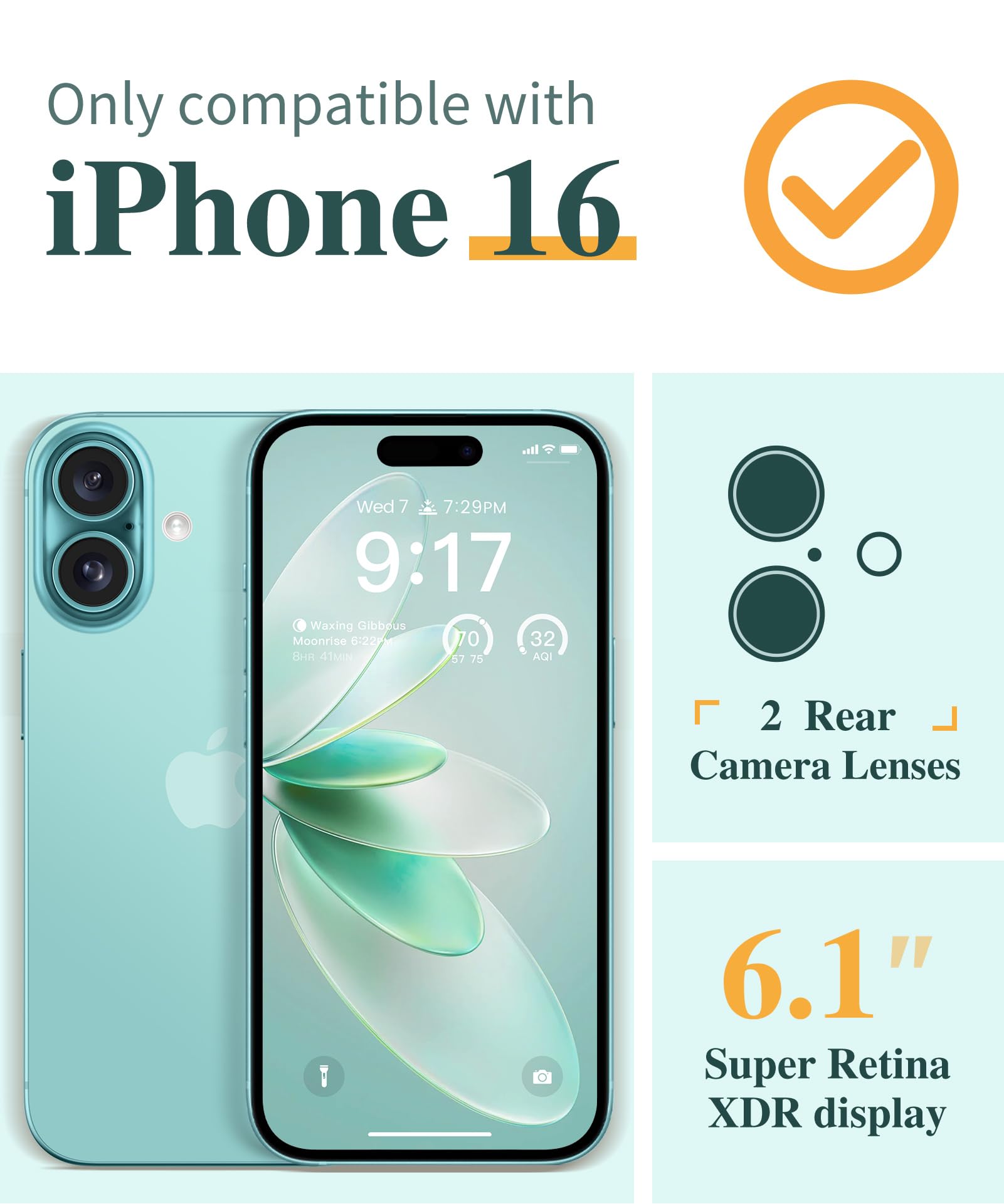 Gviewin For Iphone 16 Case, With Screen Protector & Camera Lens Protector, Floral Shockproof Protective Bumper Slim Soft Clear P