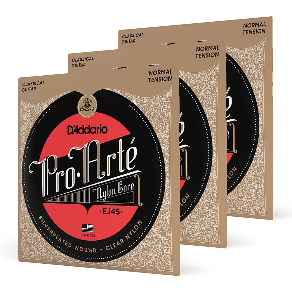 DAddario Pro Art   Nylon Classical Guitar Strings, EJ45-3D, Normal Tension, 6-String Set, Pack of 3