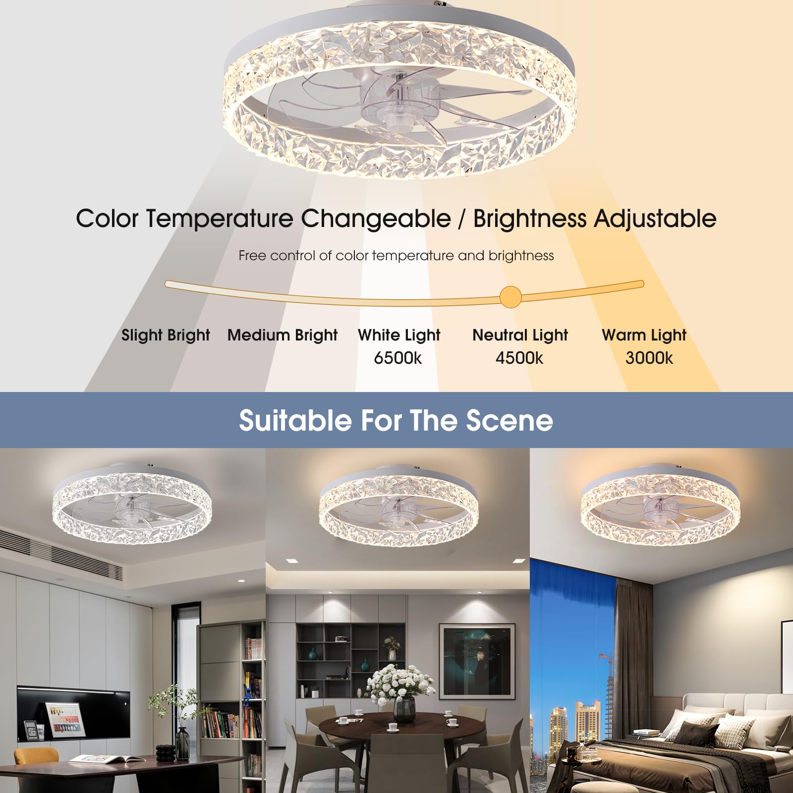 Ahawill Ceiling Fan With Light, 15.7'' Flush Mount Ceiling Fan, Reversible, Dimmable, Noiseless, Small Ceiling Fans For Bedroom,