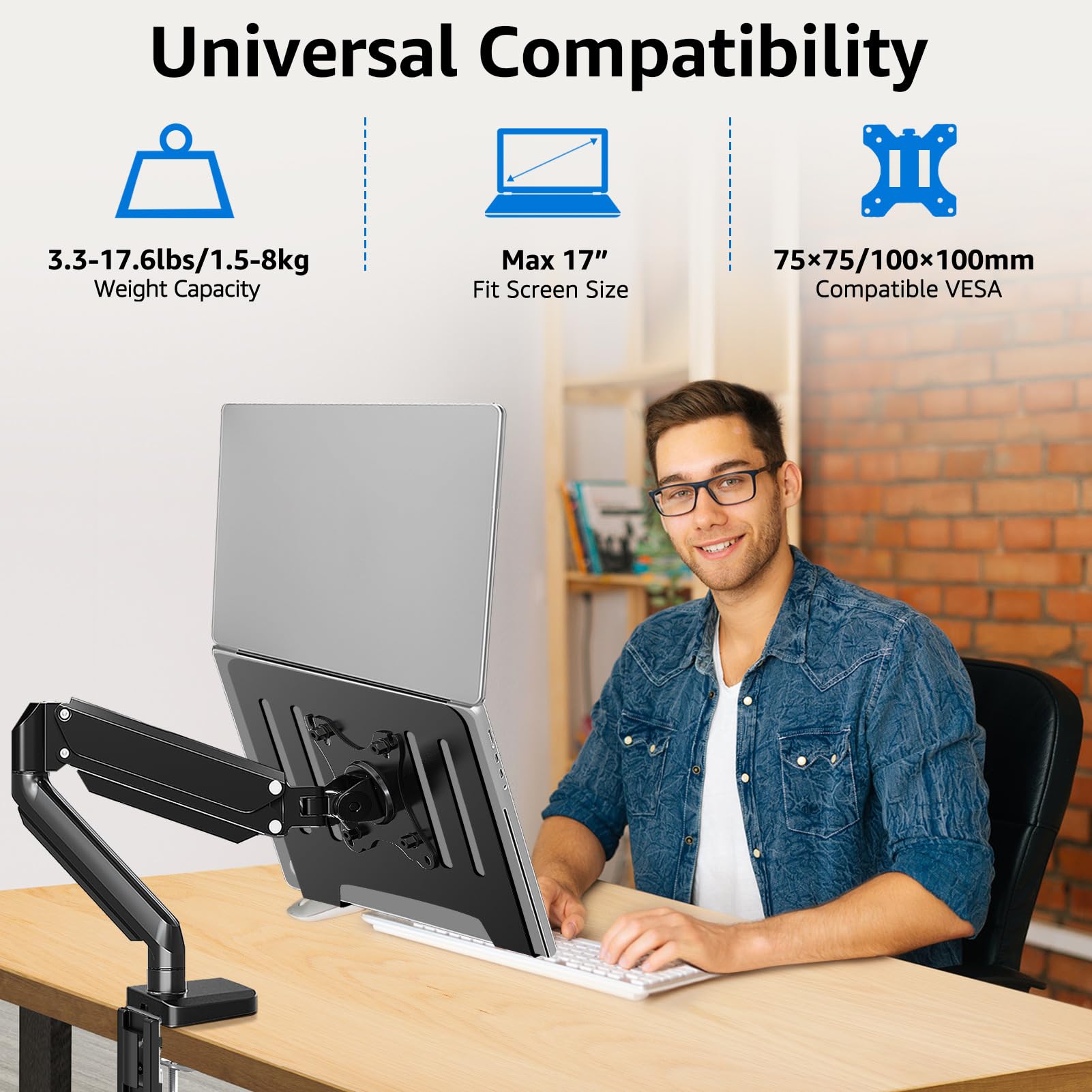 Mountup Laptop Arm Mount For Desk Holds 3.3 17.6Lbs, Single Laptop Computer Desk Mount For 13 17 Inch Notebook Fully Adjustable