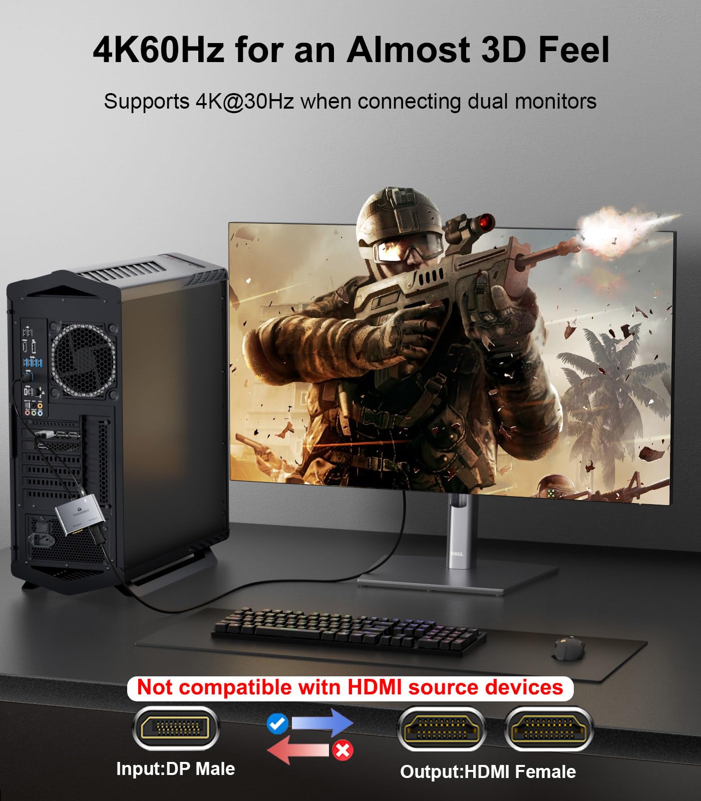 Thandble Displayport To Dual Hdmi Adapter (4K@60Hz) Dp To Hdmi Splitter For Dual Monitors Extended Display Mst Display Port To H