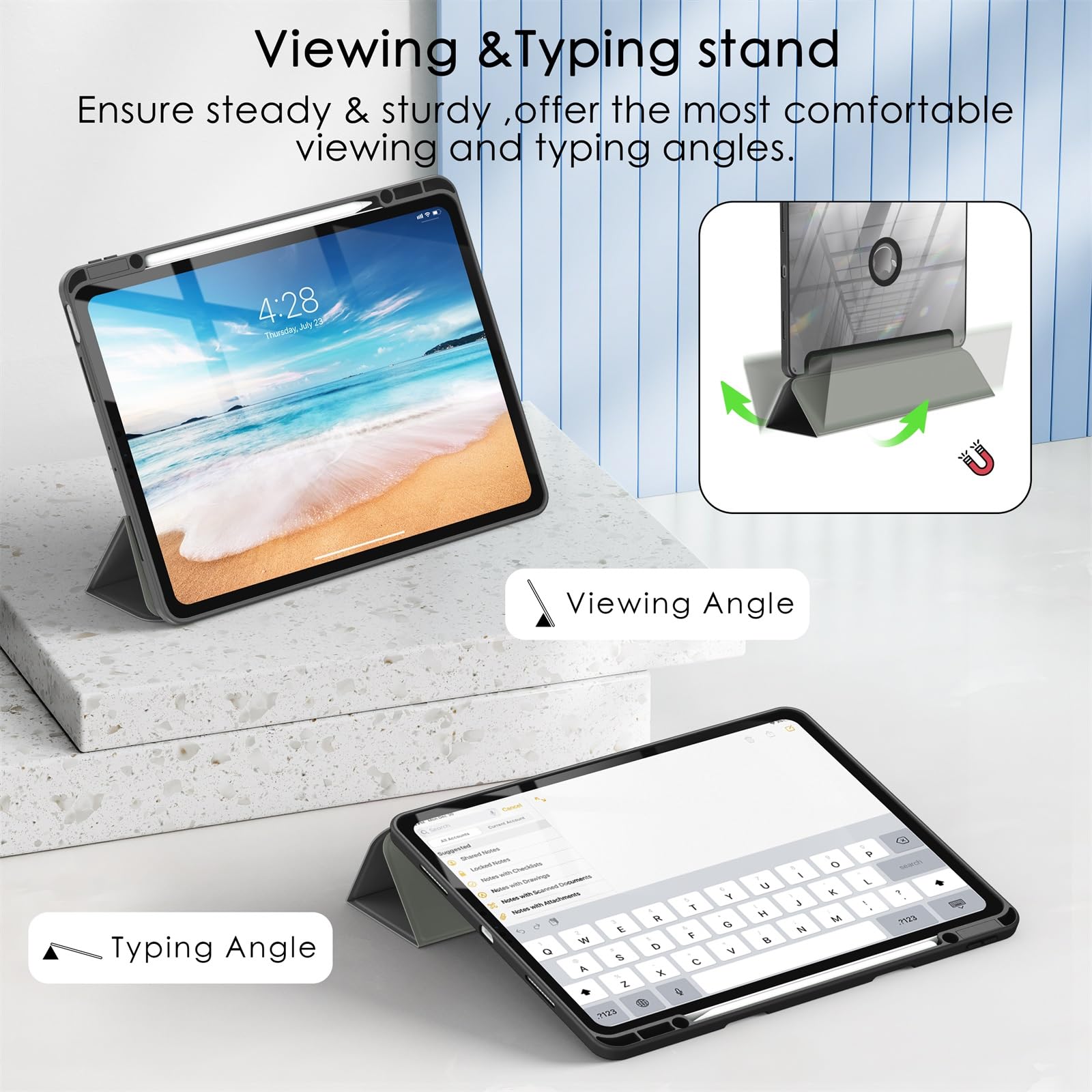 Soke Case For Ipad Air 13 M2 2024/Pro 12.9 (6Th/5Th/4Th Generation, 2022/2021/2020)   Pencil Holder+Auto Sleep/Wake+Camera Protection, Shockproof Back Cover For Ipad Pro 12.9 Inch, Black