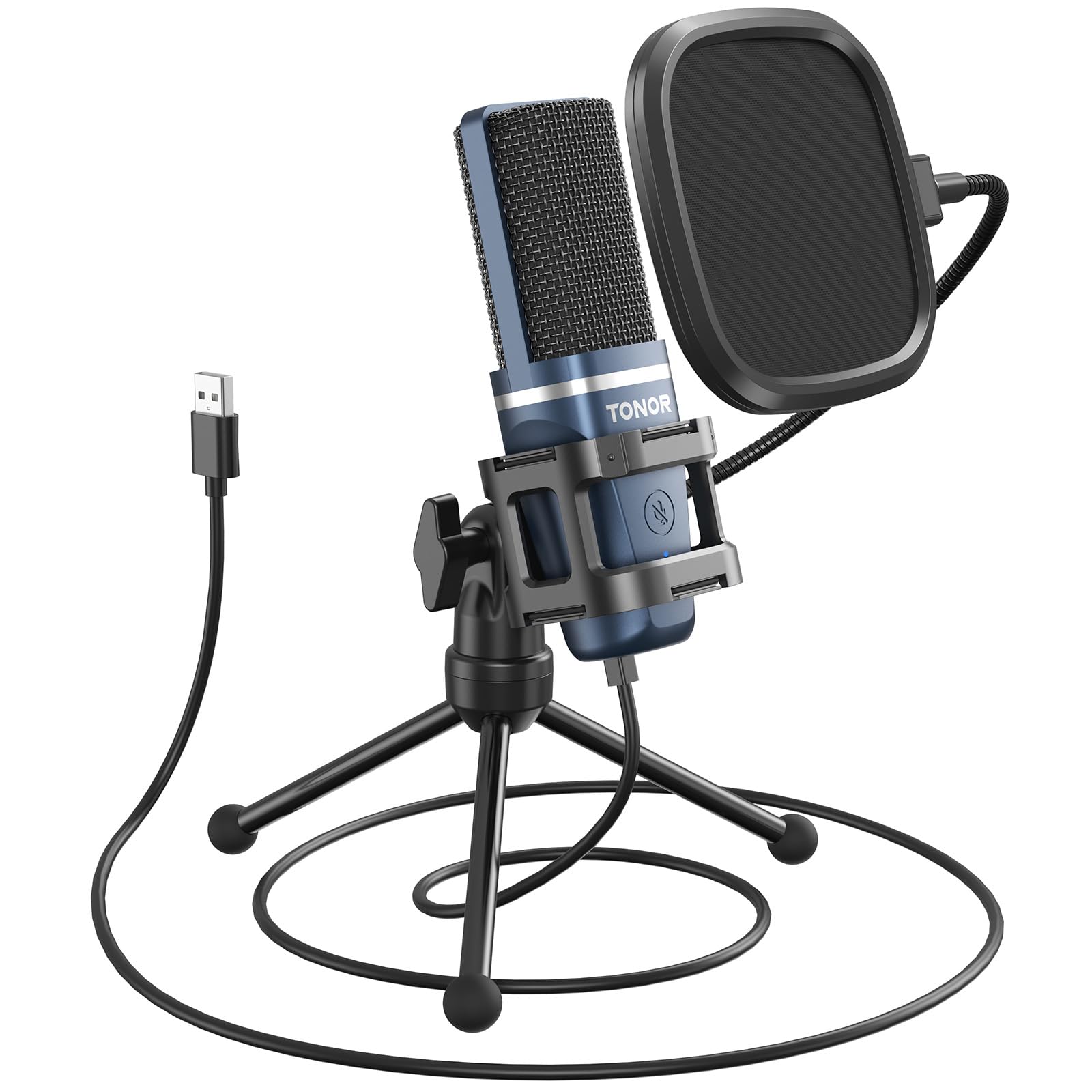 TONOR TC-777 Podcast Microphone, USB Computer Microphone, Cardioid Condenser PC Mic with Tripod Stand and Pop Filter for Podcast