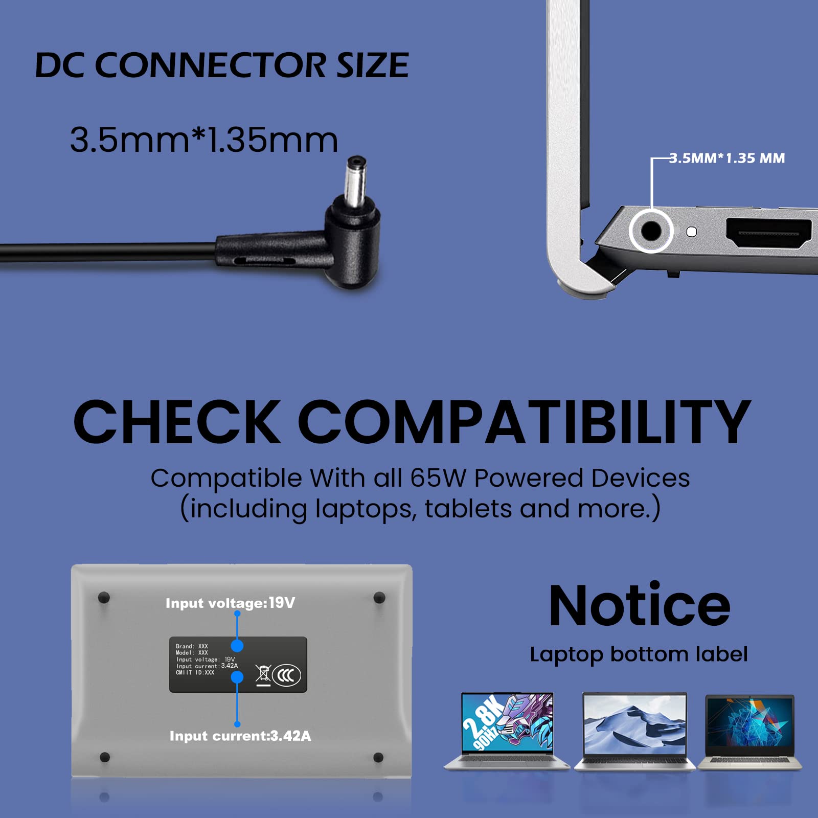 65W Laptop Charger For Gateway Gwtn156 Gwtn156 1Bl Gwtn156 5 Gwtn156 4 Gwtn141 2 Gwtn141 4Bk Gwnr71517 Bl Gwtn156 7 Gwtn156 7Gr