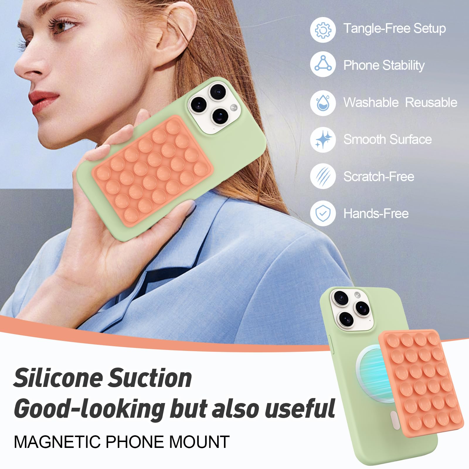 Magnetic Suction Phone Mount For Magsafe Case,Silicone Octob Cup Buddy Sticky Phone Grip Holder For Iphone,Removable Hands-Free