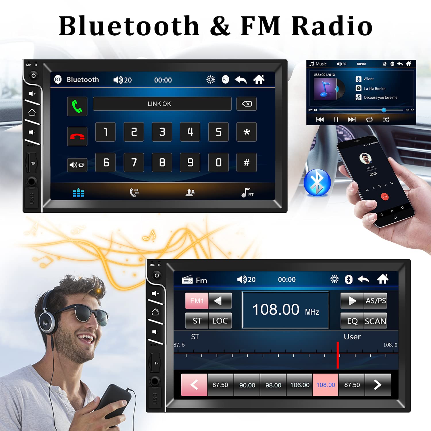 Unitopsci Double Din Car Stereo Receiver 7 Inch Touch Screen Bluetooth Hands Free Car Radio With Backup Camera Remote Control Ca