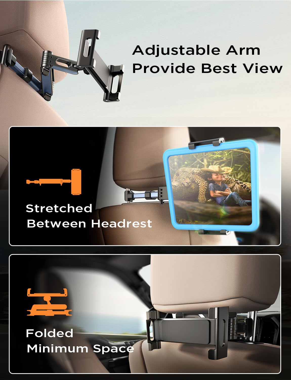 Lisen Extendable Tablet Ipad Car Holder Back Seat For Kids, Ipad Headrest Mount For Car, Road Trip Must Haves Essentials Tablet