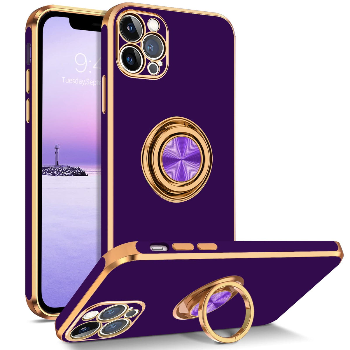 Bentoben Case For Iphone 12 Pro Max, Phone Case Iphone 12 Pro Max Cover With 360    Ring Loopy Magnetic Kickstand Flexible Tpu B