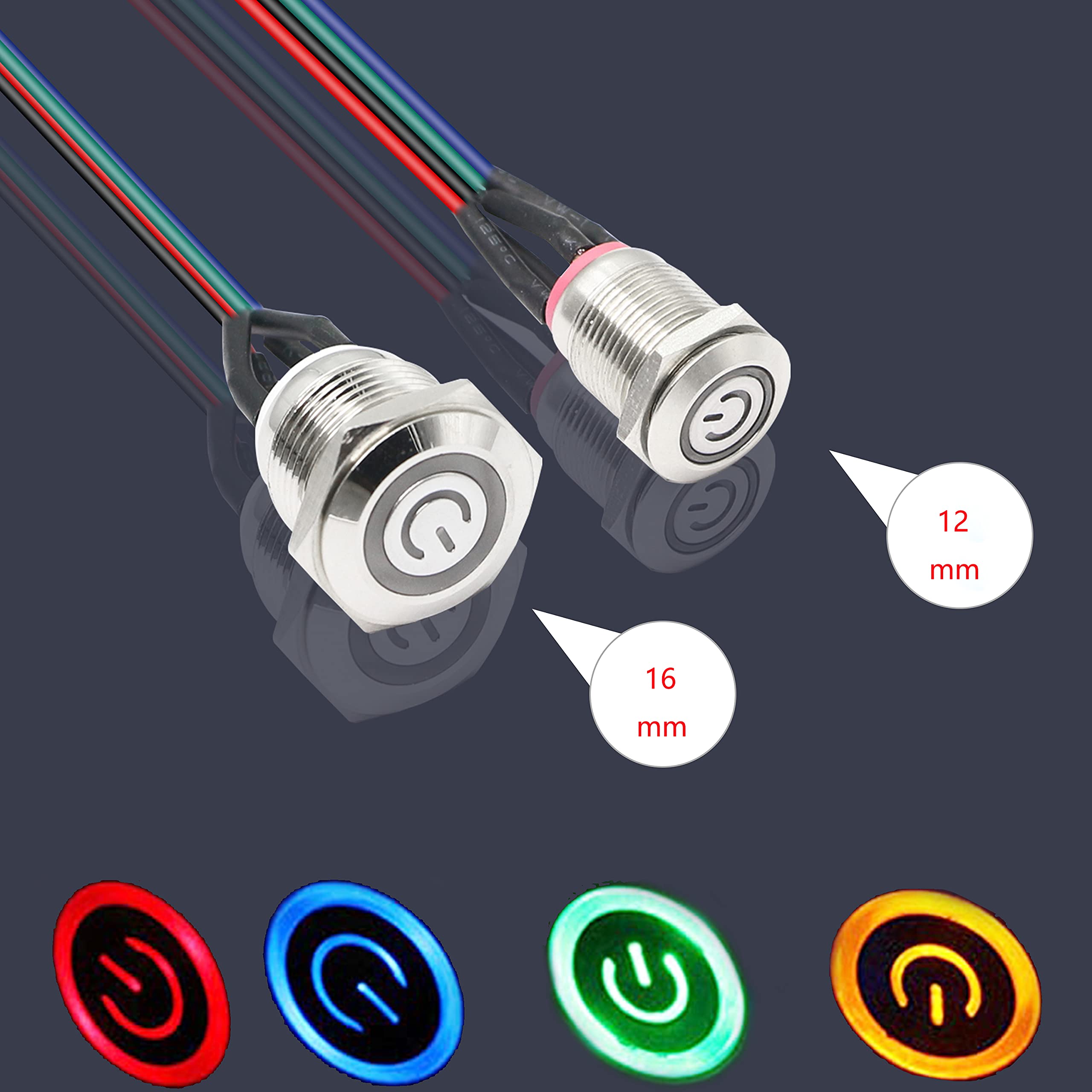 Xmsjsiy Chassis Switch Host Metal Button, Computer Host Switch Cable Pc Case Led Power Button Atx Supply On/Off For Diy Computer Switch 60Cm   1Pcs (12Mm)